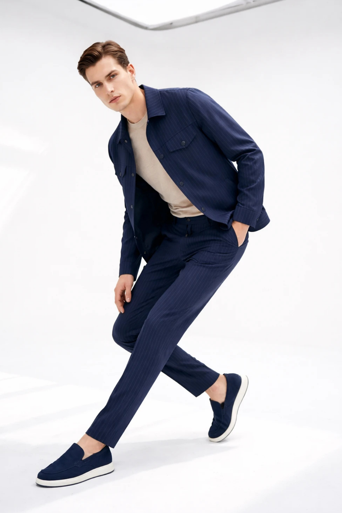 Lacivert-Gri Erkek 6 Drop Slim Fit Esnek Beli Lastikli Spor Takım Elbise 1001260176