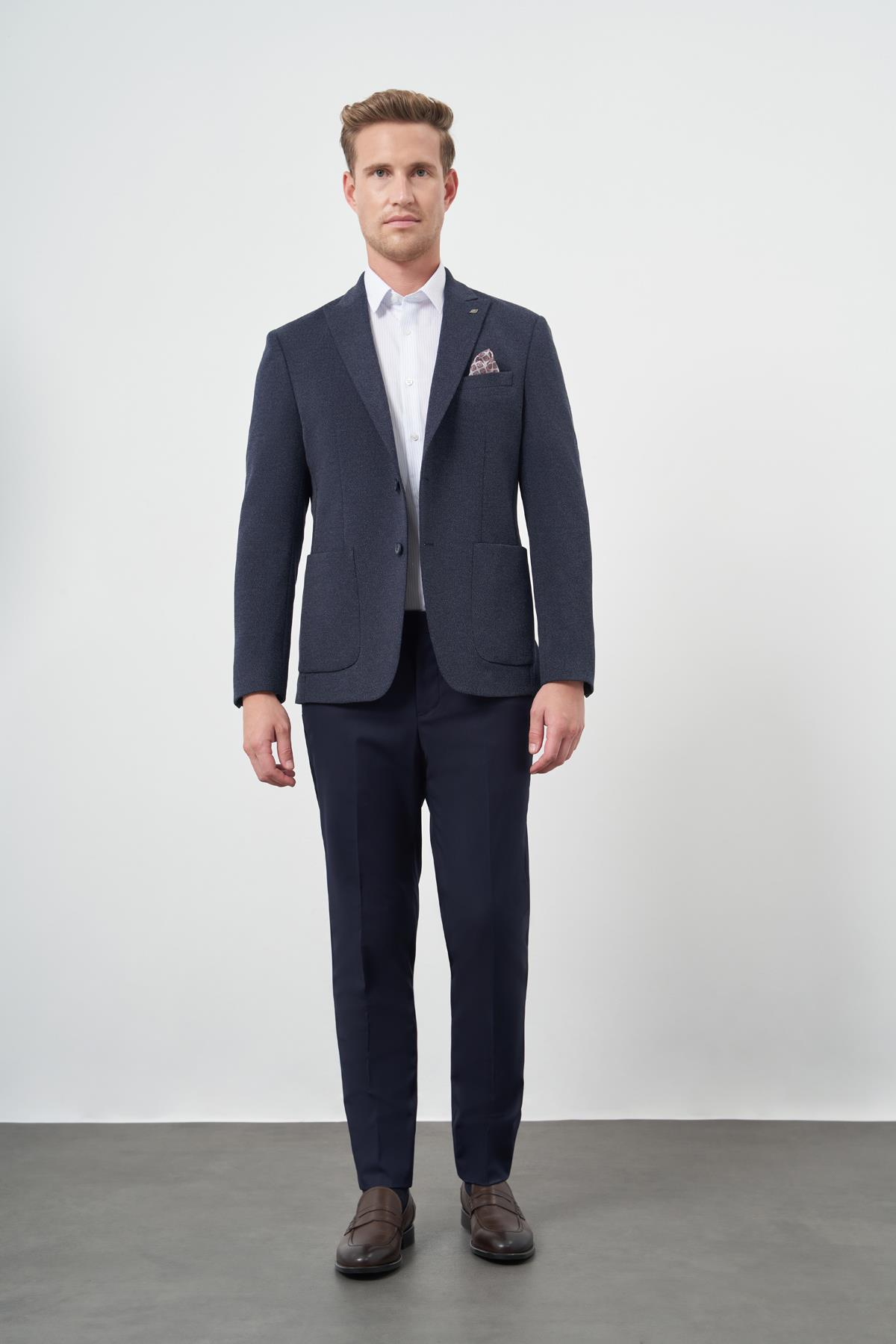 Örme Kılıç Yaka 6 Drop Slim Fit Ceket 1002245156