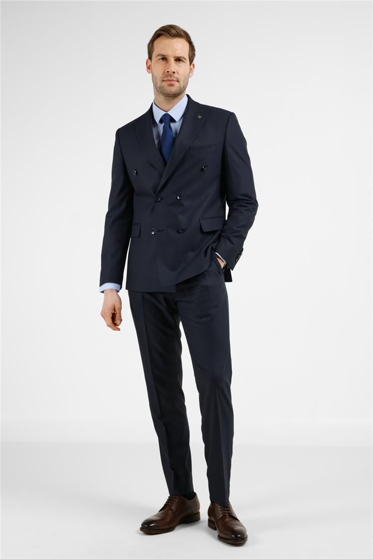 Lacivert Kırlangıç Yaka Kruvaze 6 Drop Slim Fit Tam Astar Esnek Takım Elbise 1001255172