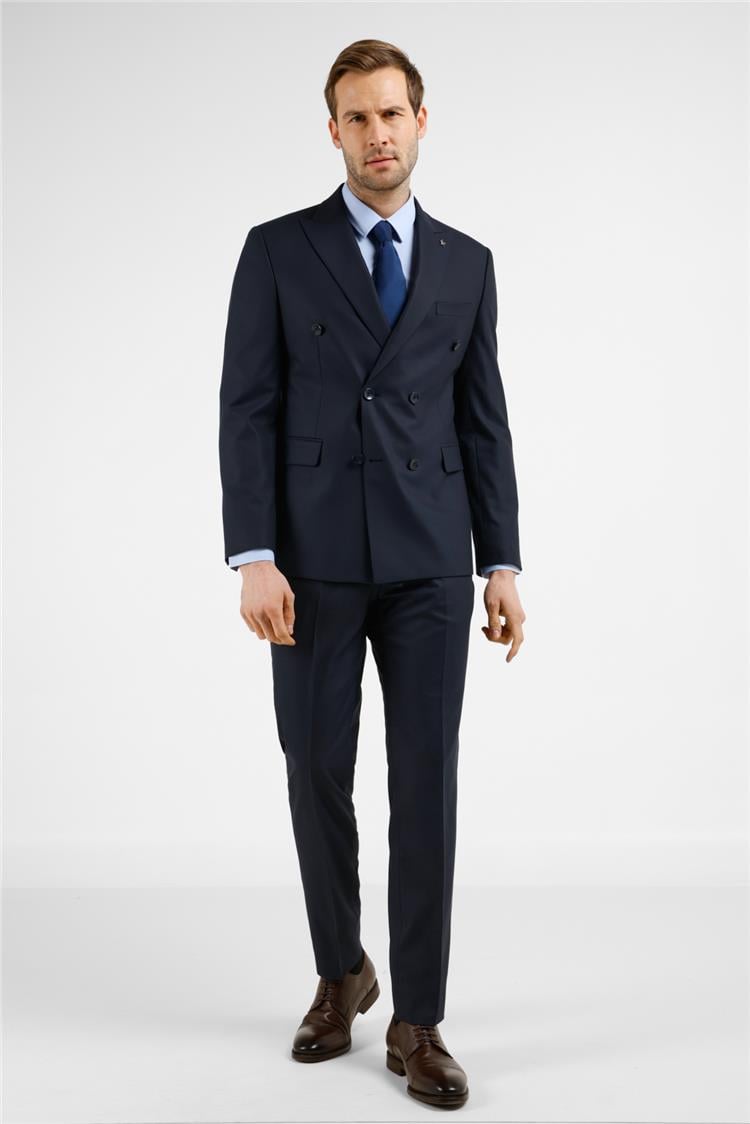 Lacivert Kırlangıç Yaka Kruvaze 6 Drop Slim Fit Tam Astar Esnek Takım Elbise 1001255172