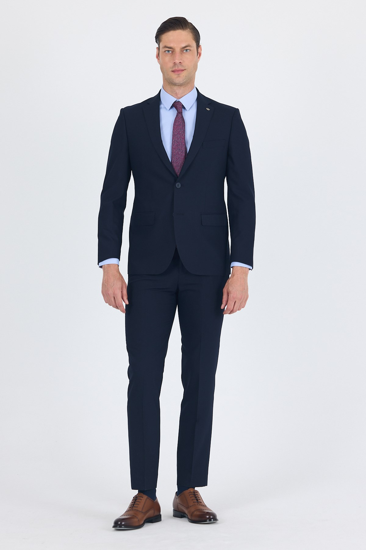 Lacivert Mono Yaka 6 Drop Comfort Fit Tam Astar Esnek Takım Elbise 1001260010