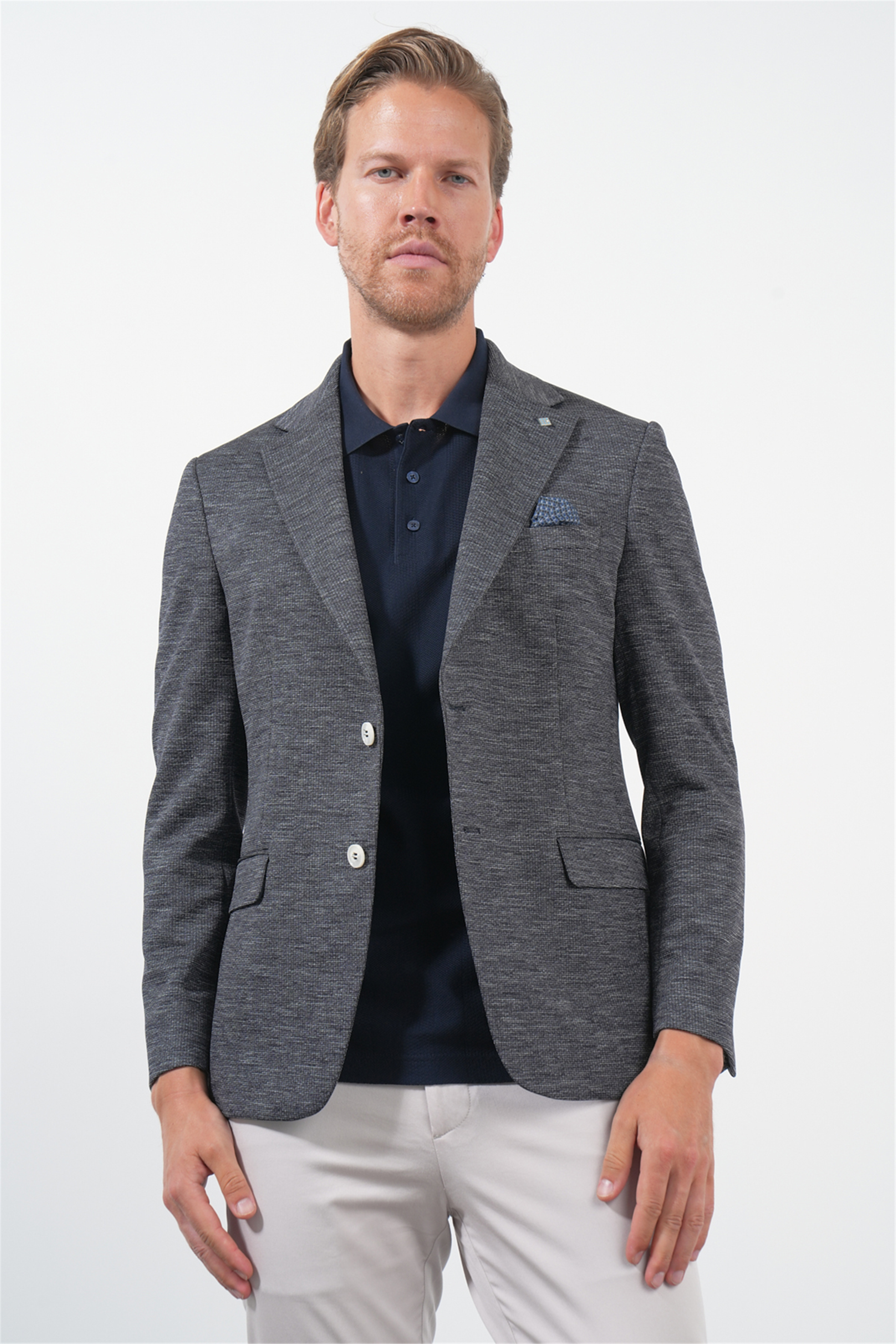 Lacivert Mono Yaka Örme 6 Drop Slim Fit Ceket 1002260152