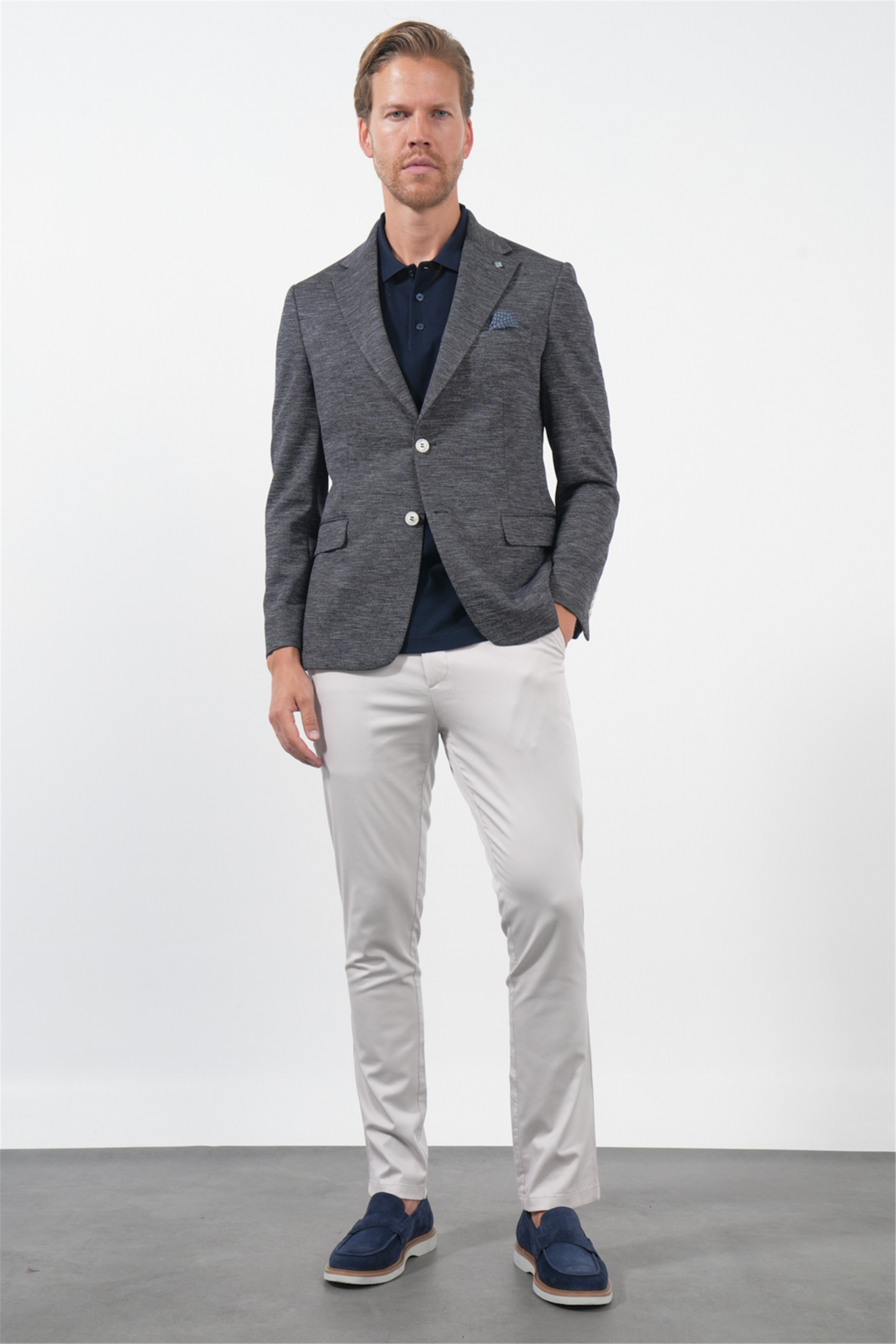 Lacivert Mono Yaka Örme 6 Drop Slim Fit Ceket 1002260152