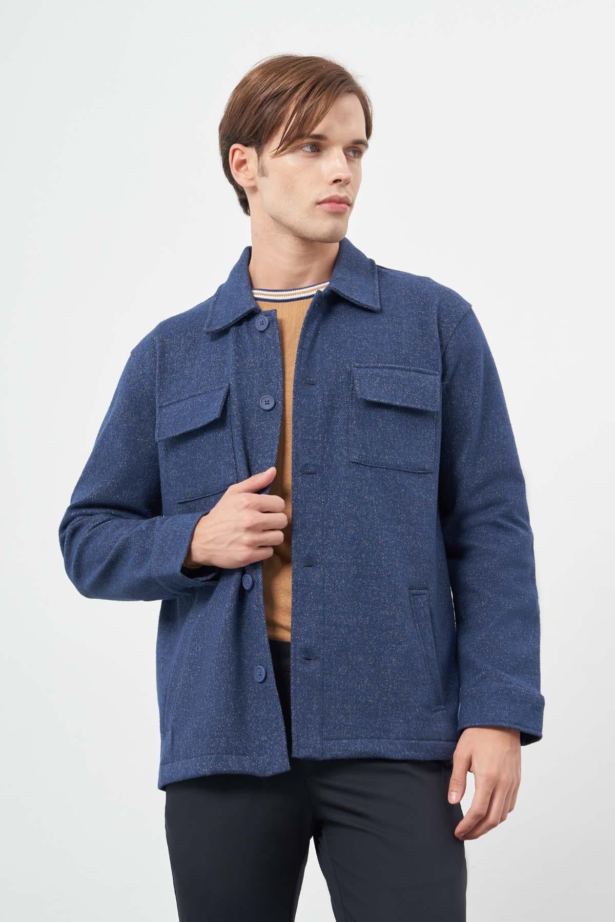 Örme Polo Yaka Jakarlı Desen Yırtmaçsız Astarsız Slim Fit Classic Gömlek Ceket 1007245161