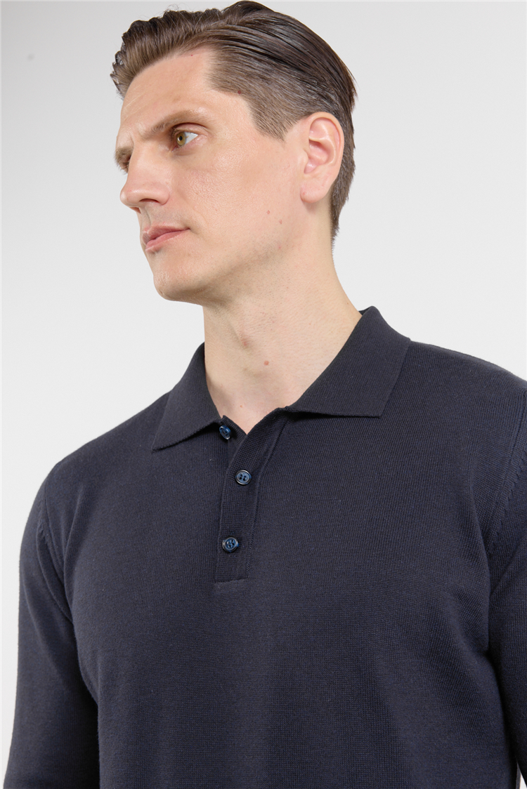 Lacivert Polo Yaka Cepsiz Comfort Fit Classic Triko Kazak 1012255255