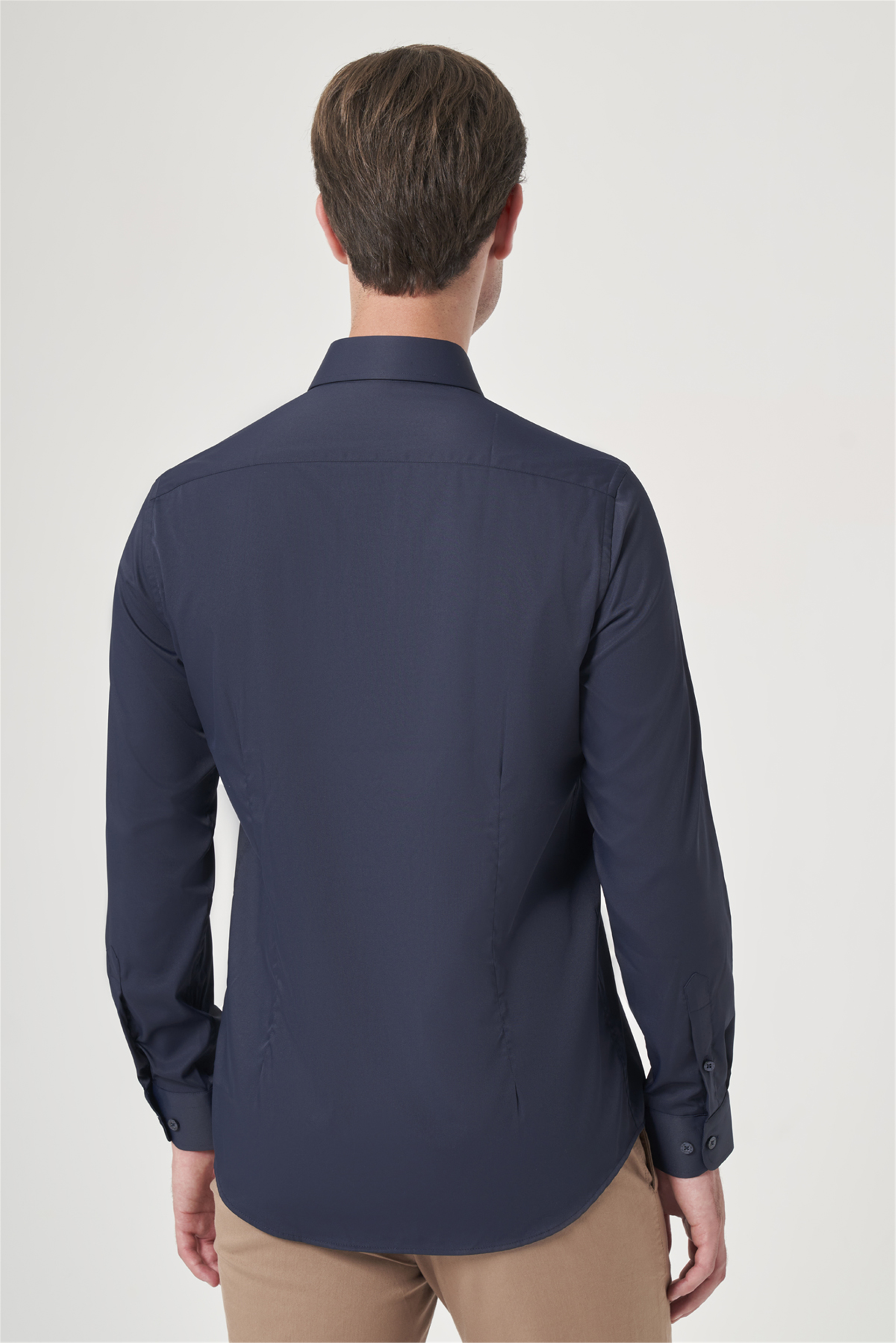 Lacivert Sert Yaka Uzun Kol Cepsiz Slim Fit Esnek Su İtici Gömlek 1004260234