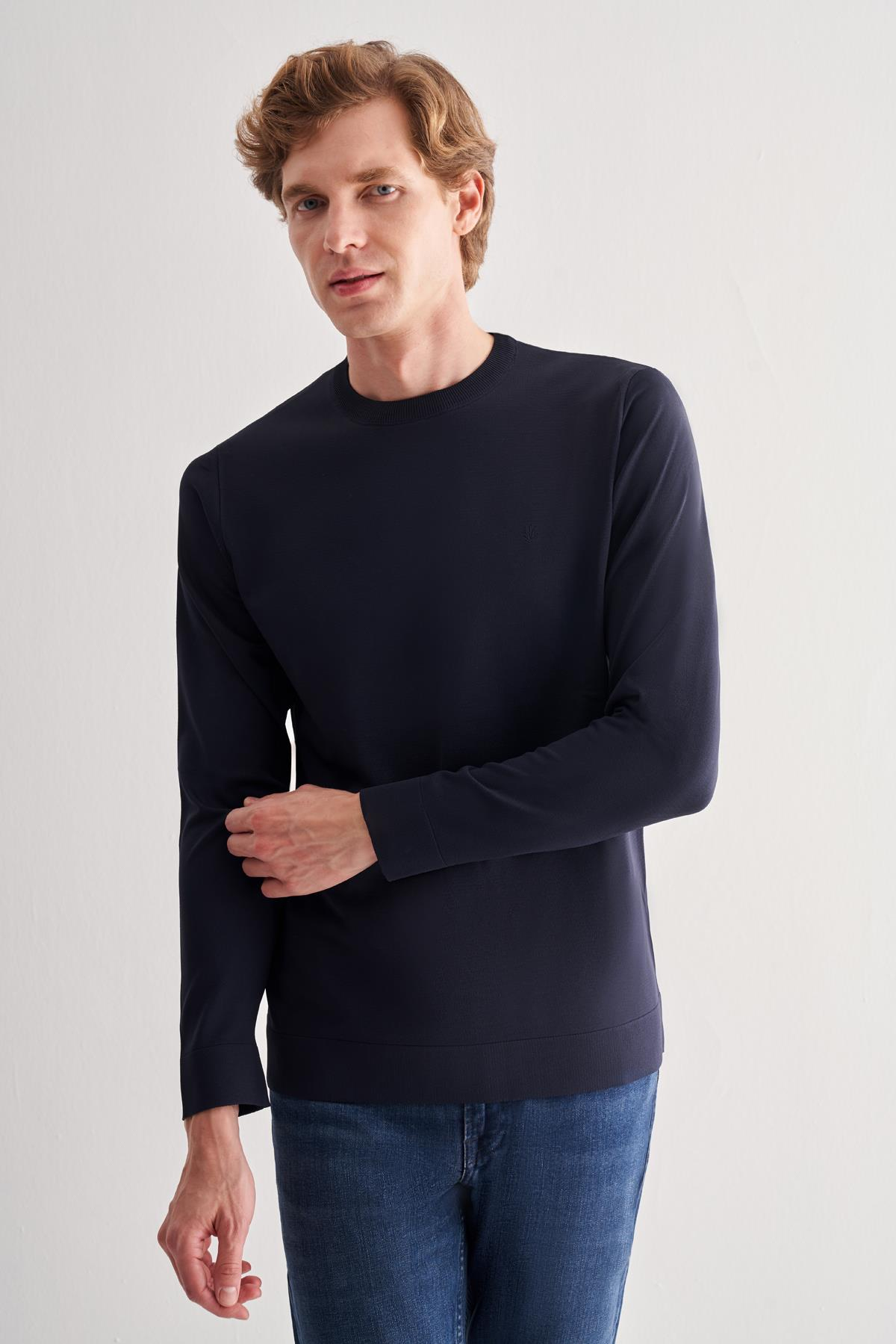Uzun Kol Bisiklet Yaka Cepsiz  Slim Fit  Triko 1012255151