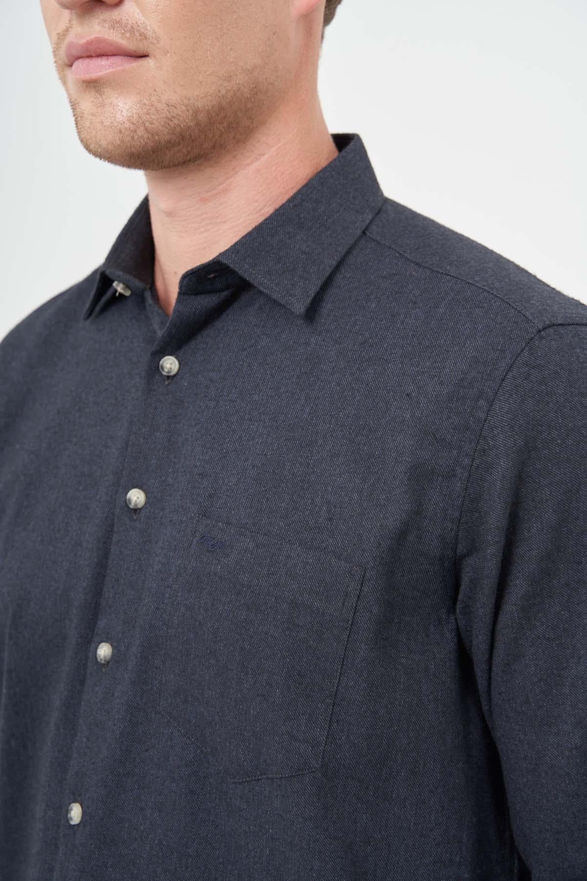 Uzun Kol Düz Gabardin Sert Yaka Cepli Pamuklu Classic Comfort Fit Gömlek 1004245168