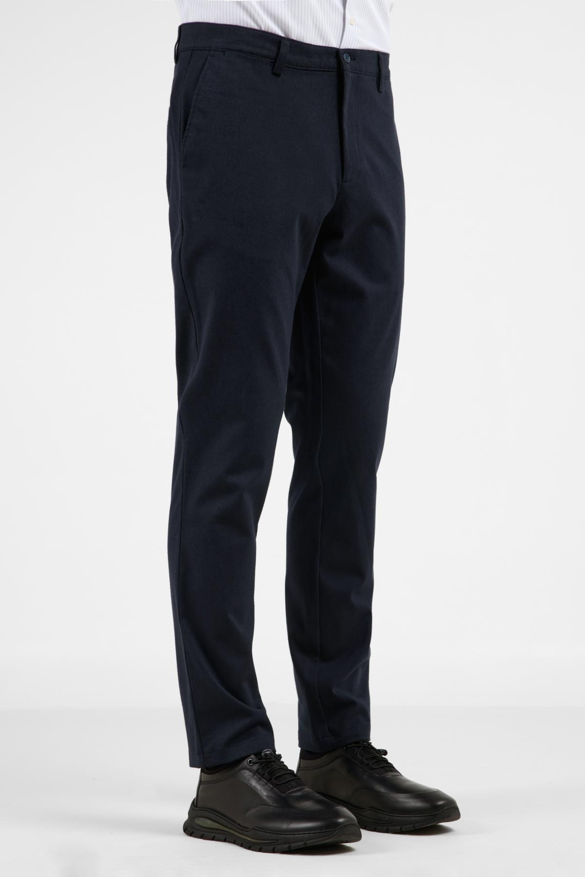 Lacivert Yan Cep Düz Paça Pamuklu Comfort Fit Chino Casual Pantolon 1003255159