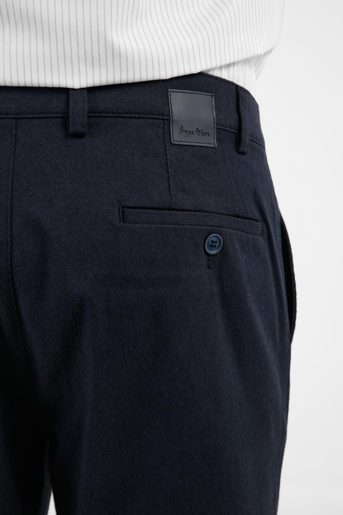 Lacivert Yan Cep Düz Paça Pamuklu Comfort Fit Chino Casual Pantolon 1003255159