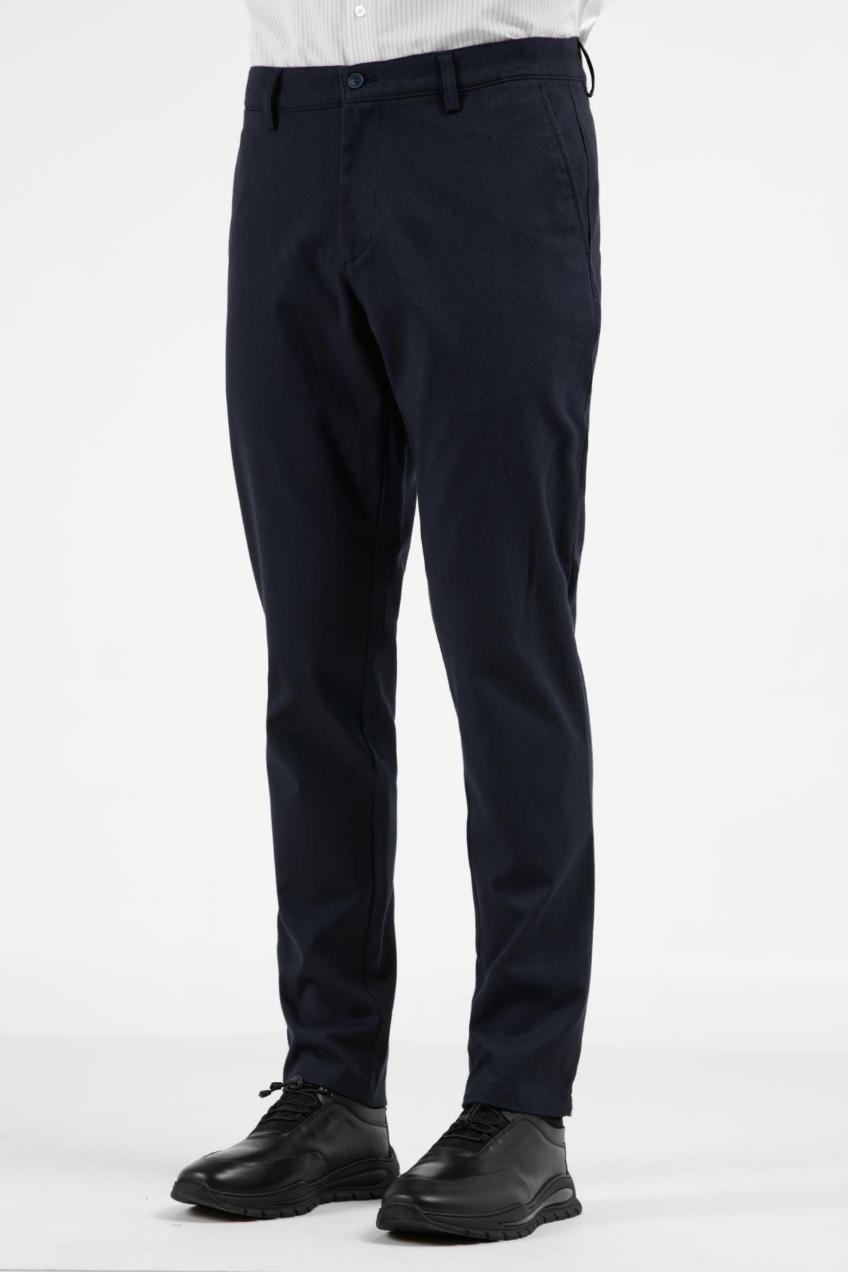Lacivert Yan Cep Düz Paça Pamuklu Comfort Fit Chino Casual Pantolon 1003255159