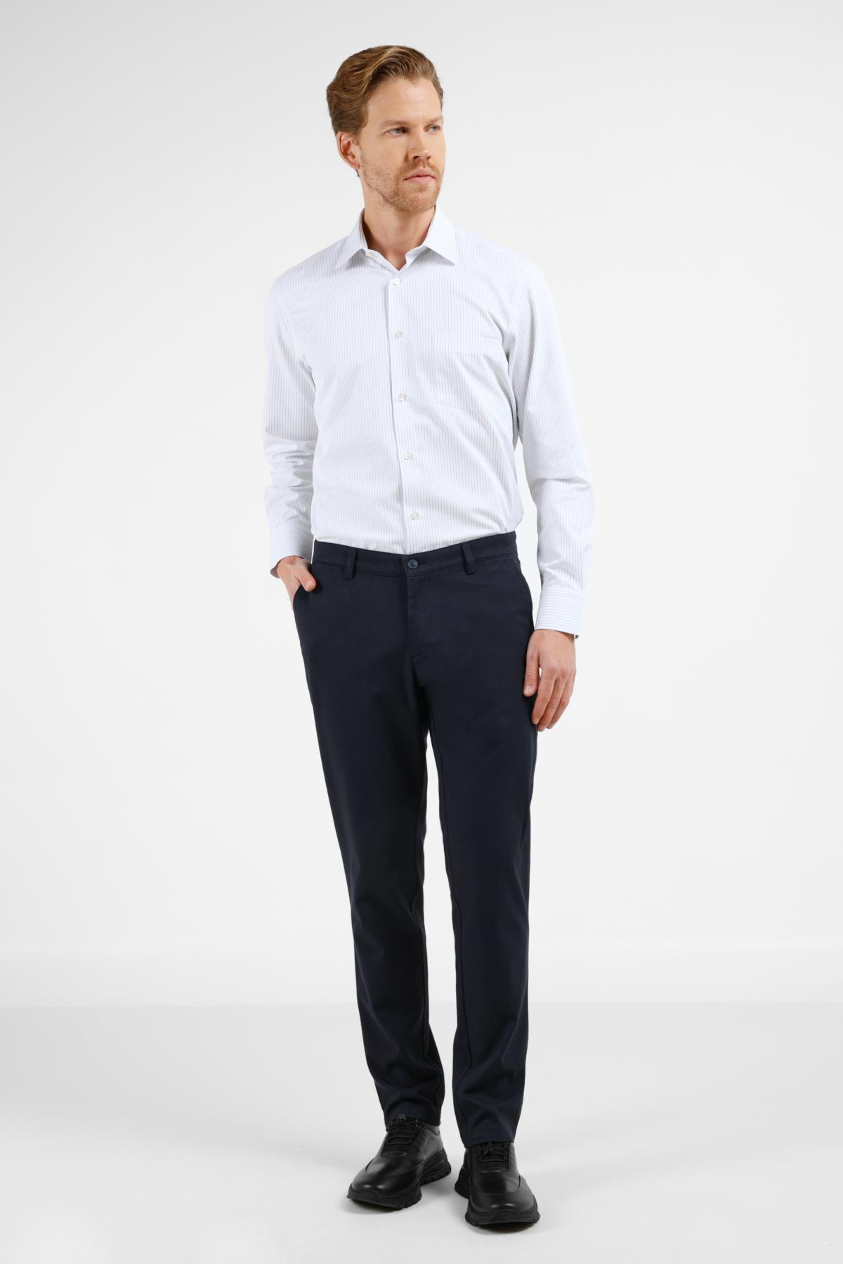Lacivert Yan Cep Düz Paça Pamuklu Comfort Fit Chino Casual Pantolon 1003255159