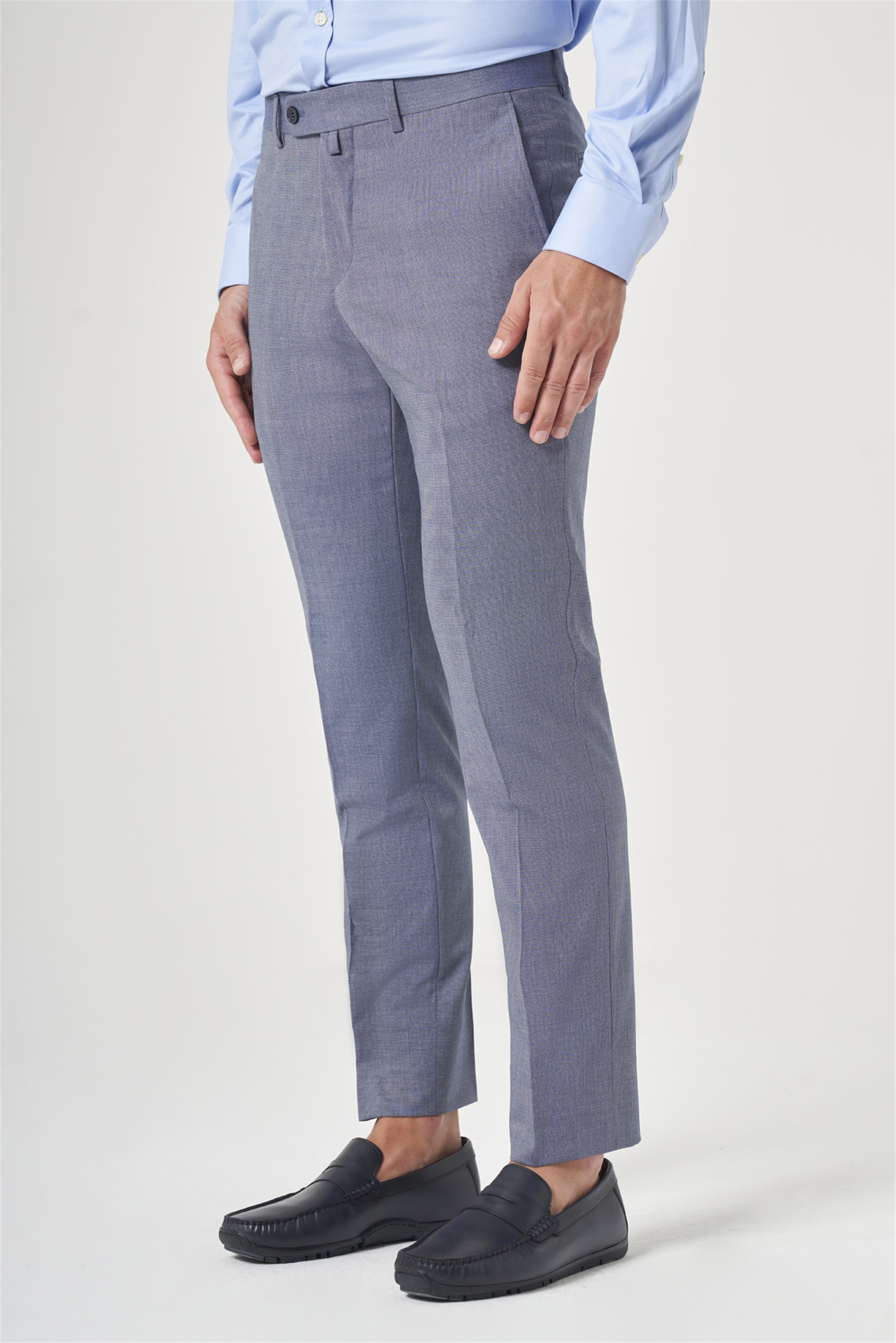 Lacivert Yan Cep Filafil Desen Slim Fit Esnek Pantolon 1003260152