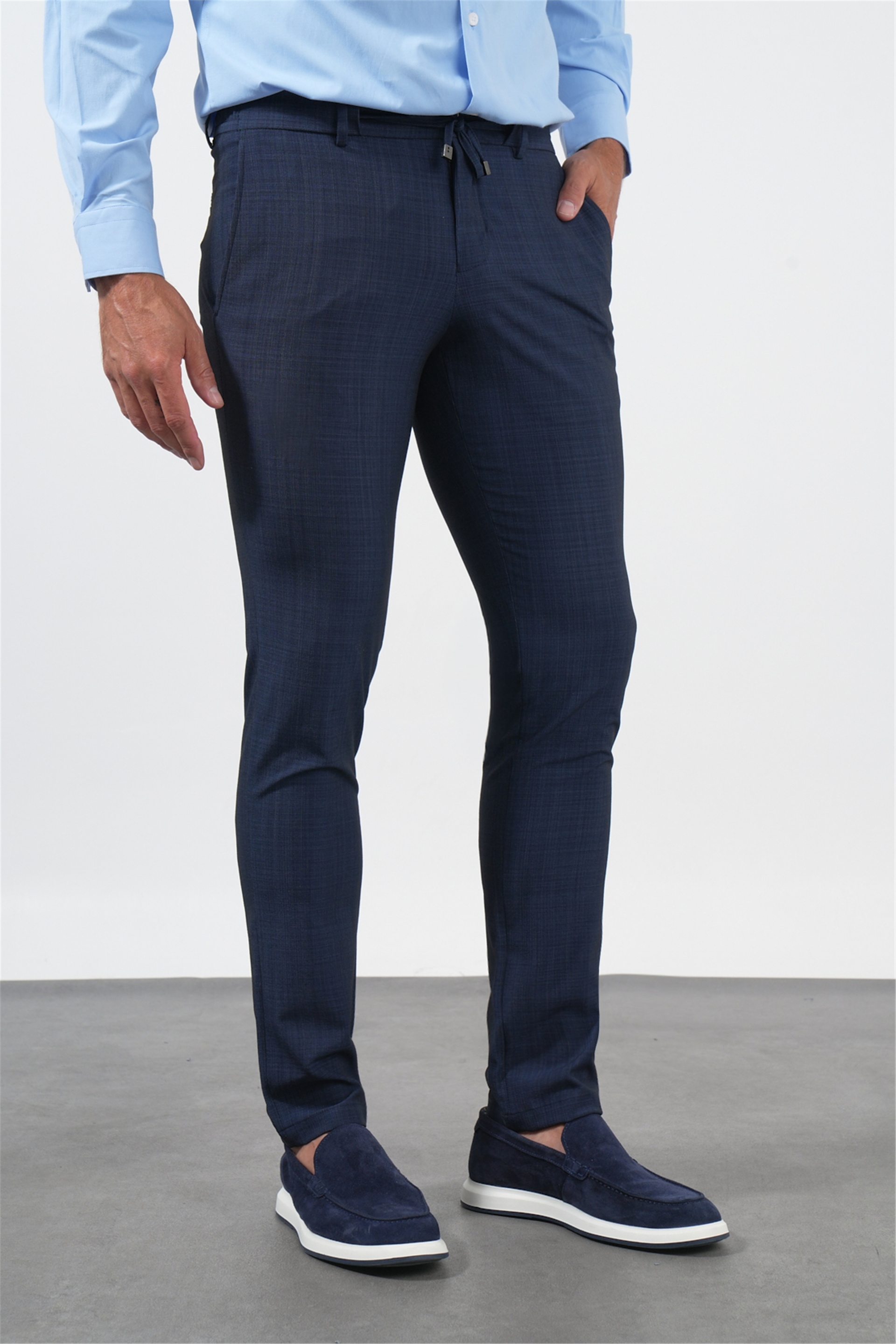 Lacivert Yan Cep Slim Fit Esnek Jogger Pantolon 1003260179