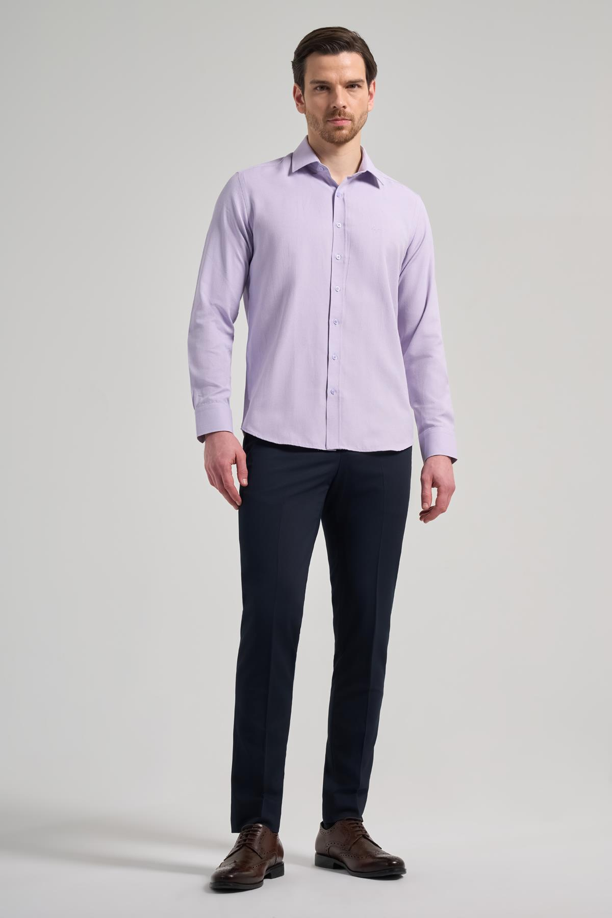 Sert Yaka Düz Classic Pamuklu Slim Fit Gömlek 1004250214