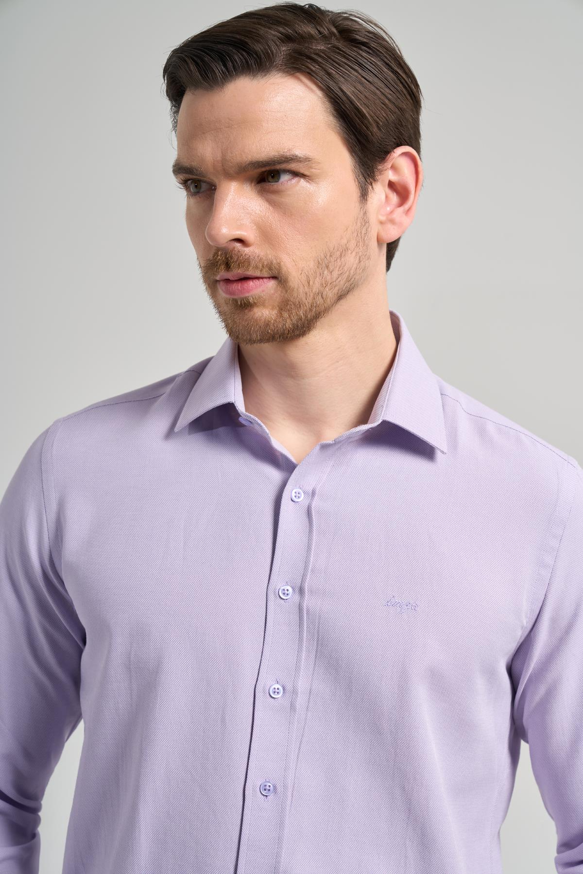 Sert Yaka Düz Classic Pamuklu Slim Fit Gömlek 1004250214