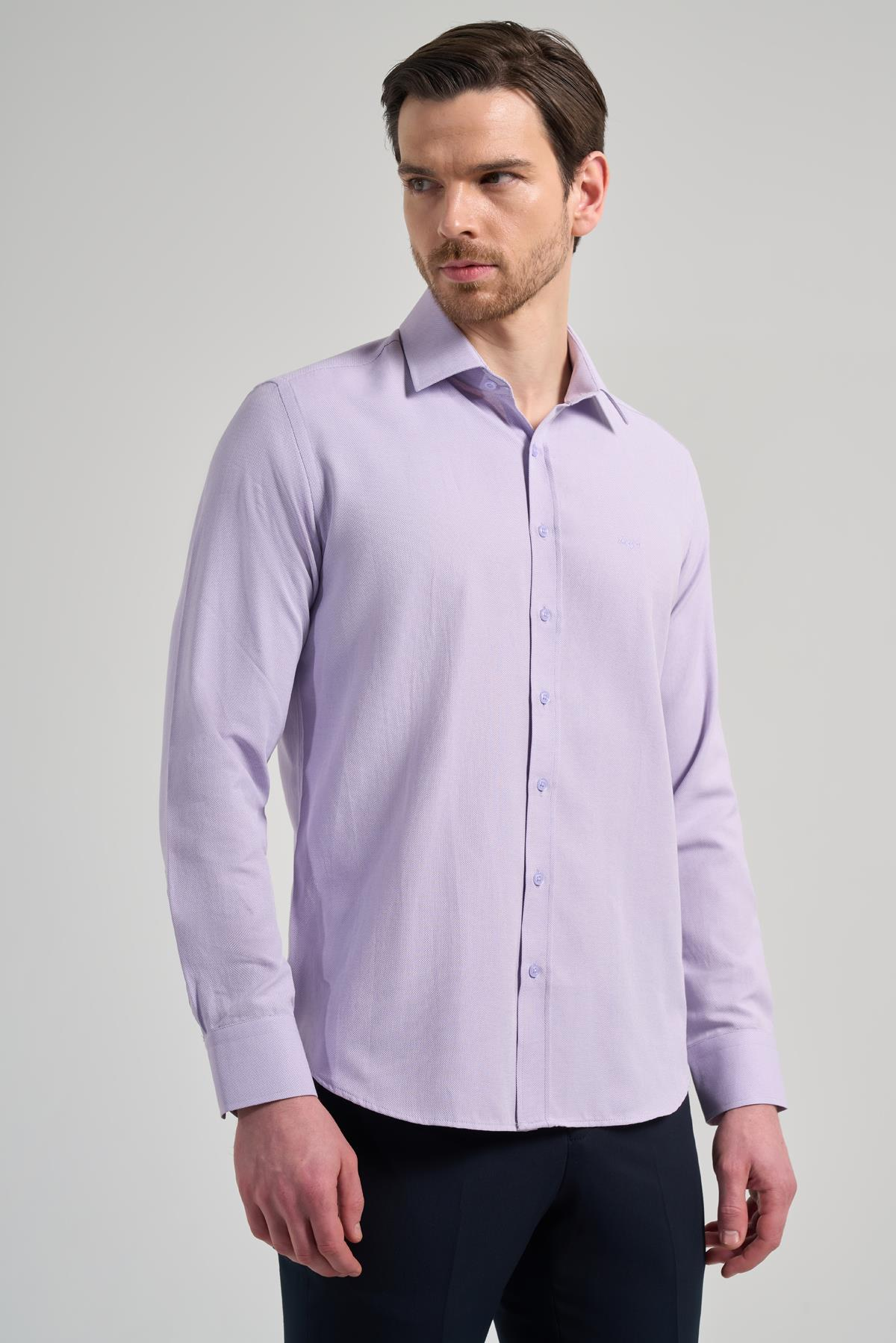 Sert Yaka Düz Classic Pamuklu Slim Fit Gömlek 1004250214