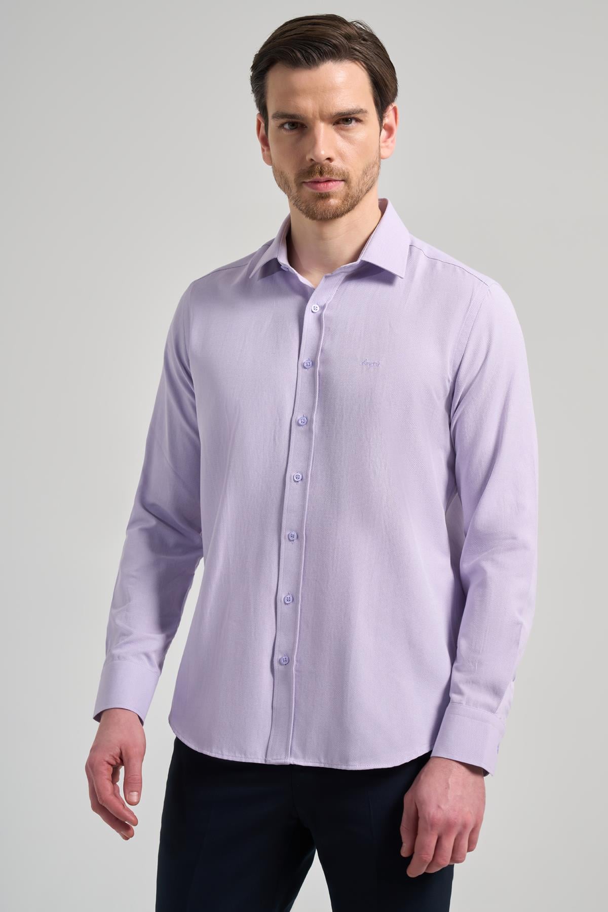 Sert Yaka Düz Classic Pamuklu Slim Fit Gömlek 1004250214