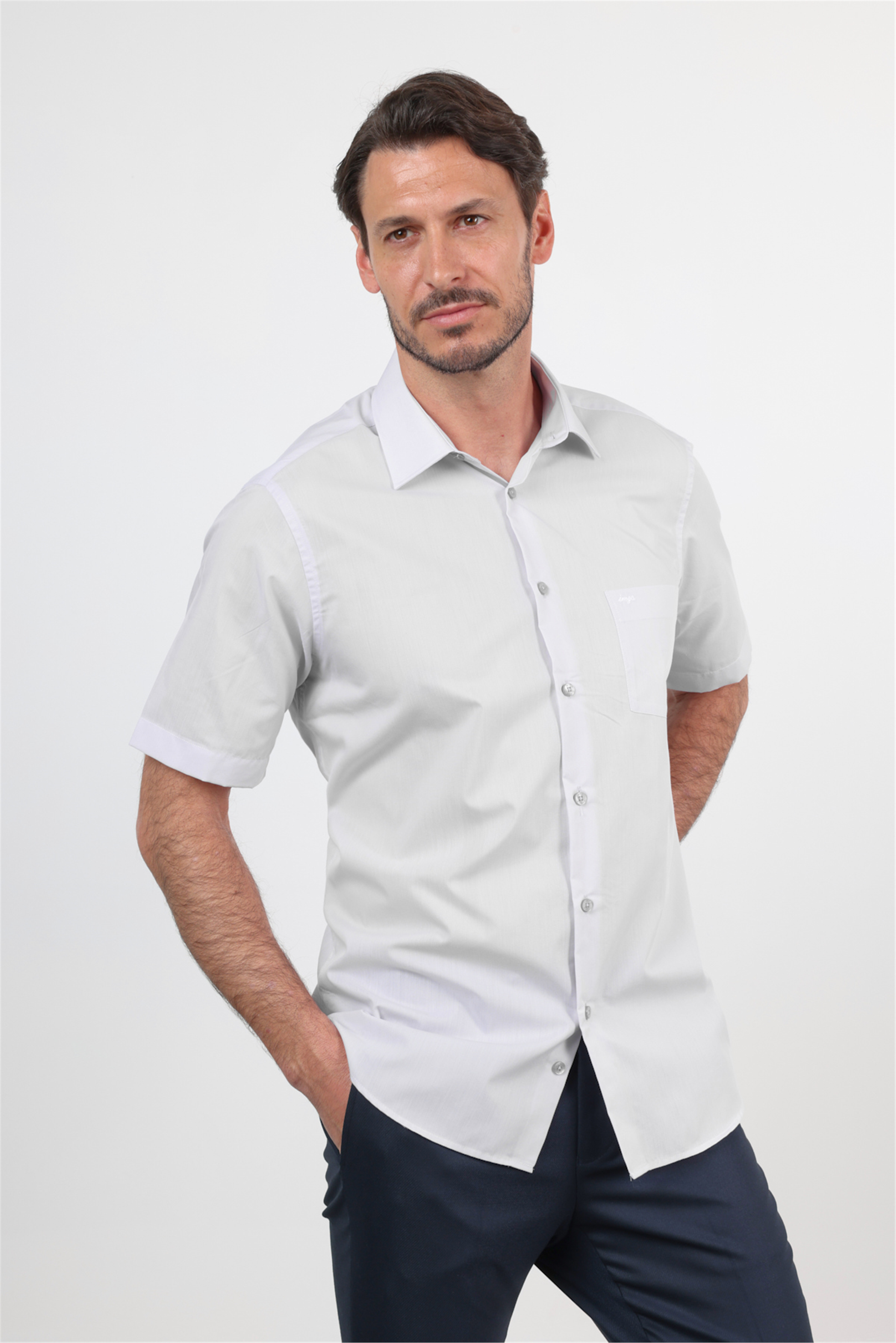 Mor Sert Yaka Kısa Kol Cepli Comfort Fit Pamuklu Gömlek 1004260258