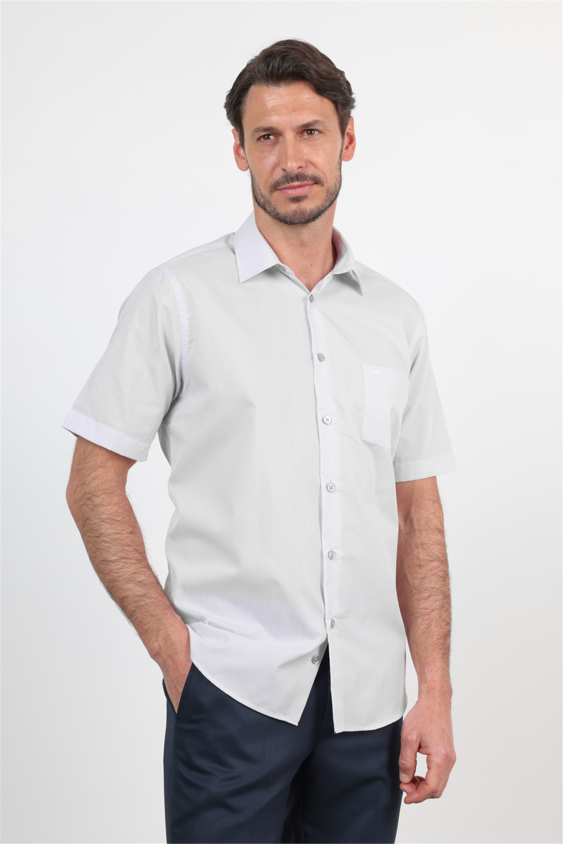 Mor Sert Yaka Kısa Kol Cepli Comfort Fit Pamuklu Gömlek 1004260258