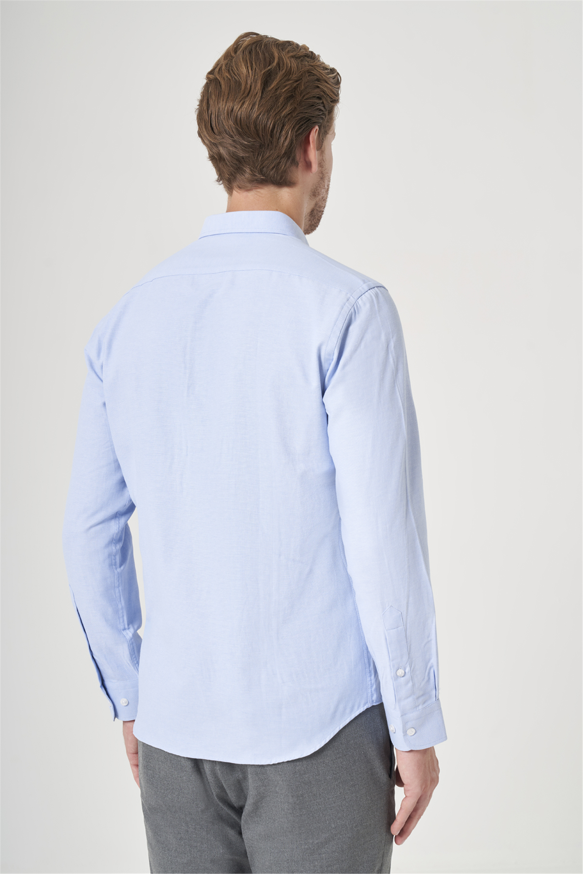 Mavi Düğmeli Yaka Oxford Slim Fit Pamuklu Gömlek 1004265284