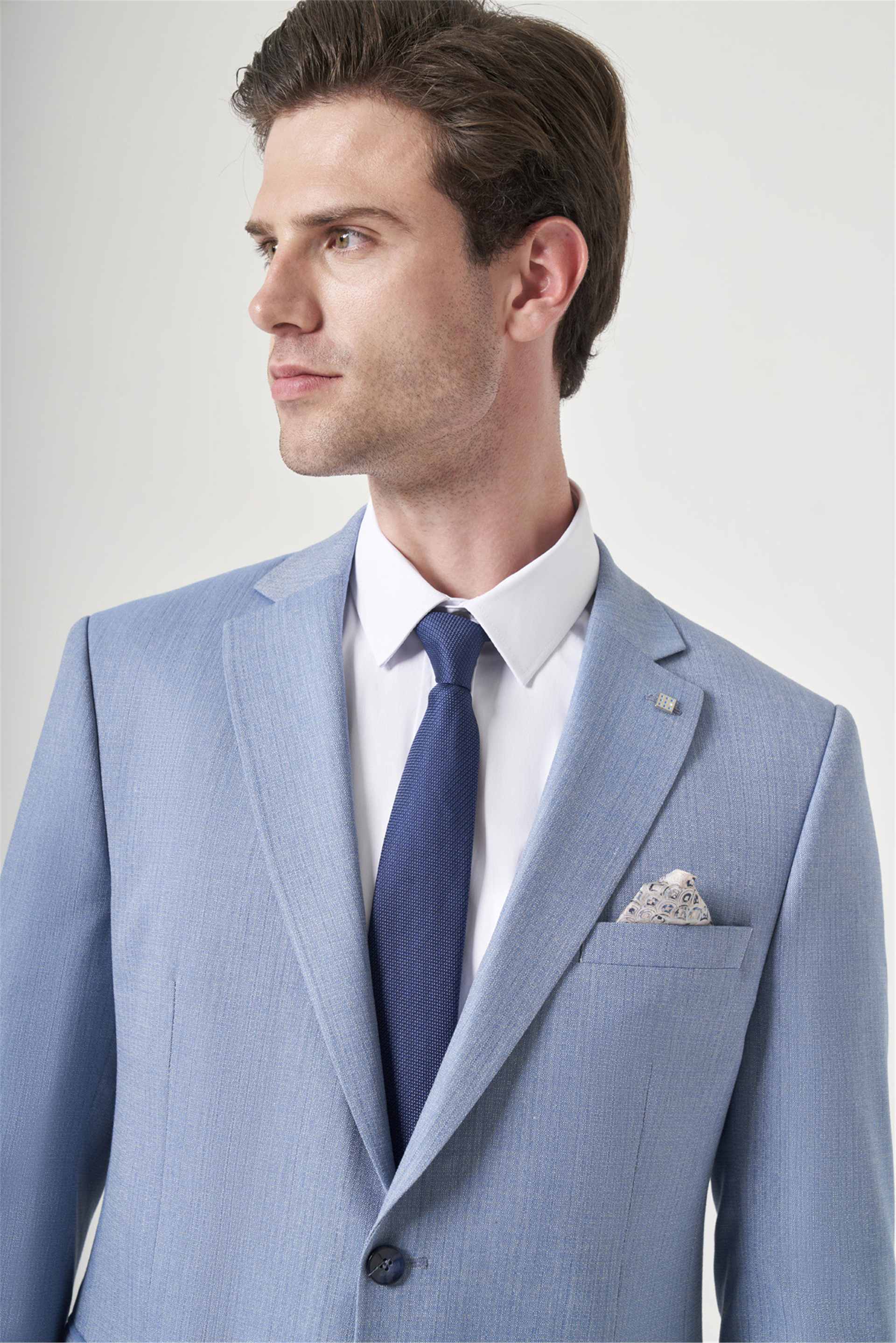 Mavi-Gri Mono Yaka Çizgili 6 Drop Slim Fit Tam Astar Esnek Takım Elbise 1001260901