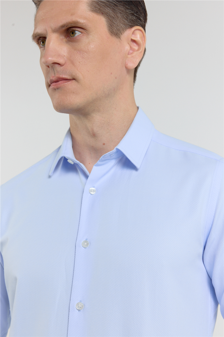 Mavi Dokulu Sert Yaka Uzun Kol Cepsiz Slim Fit Pamuklu Gömlek 1004255283