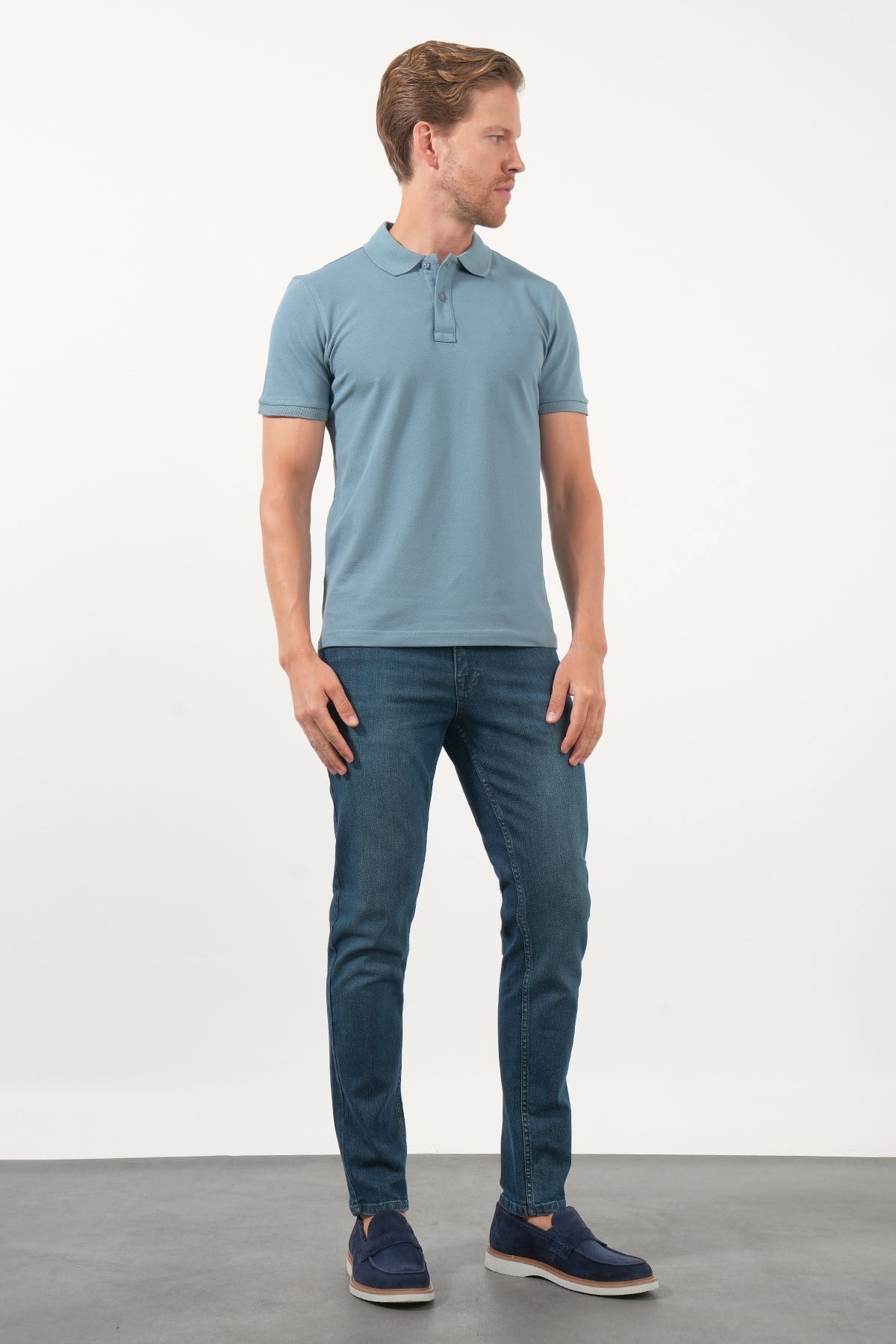 Mavi Polo Yaka Pike Kısa Kol Slim Fit Pamuklu Tişört 1011260169