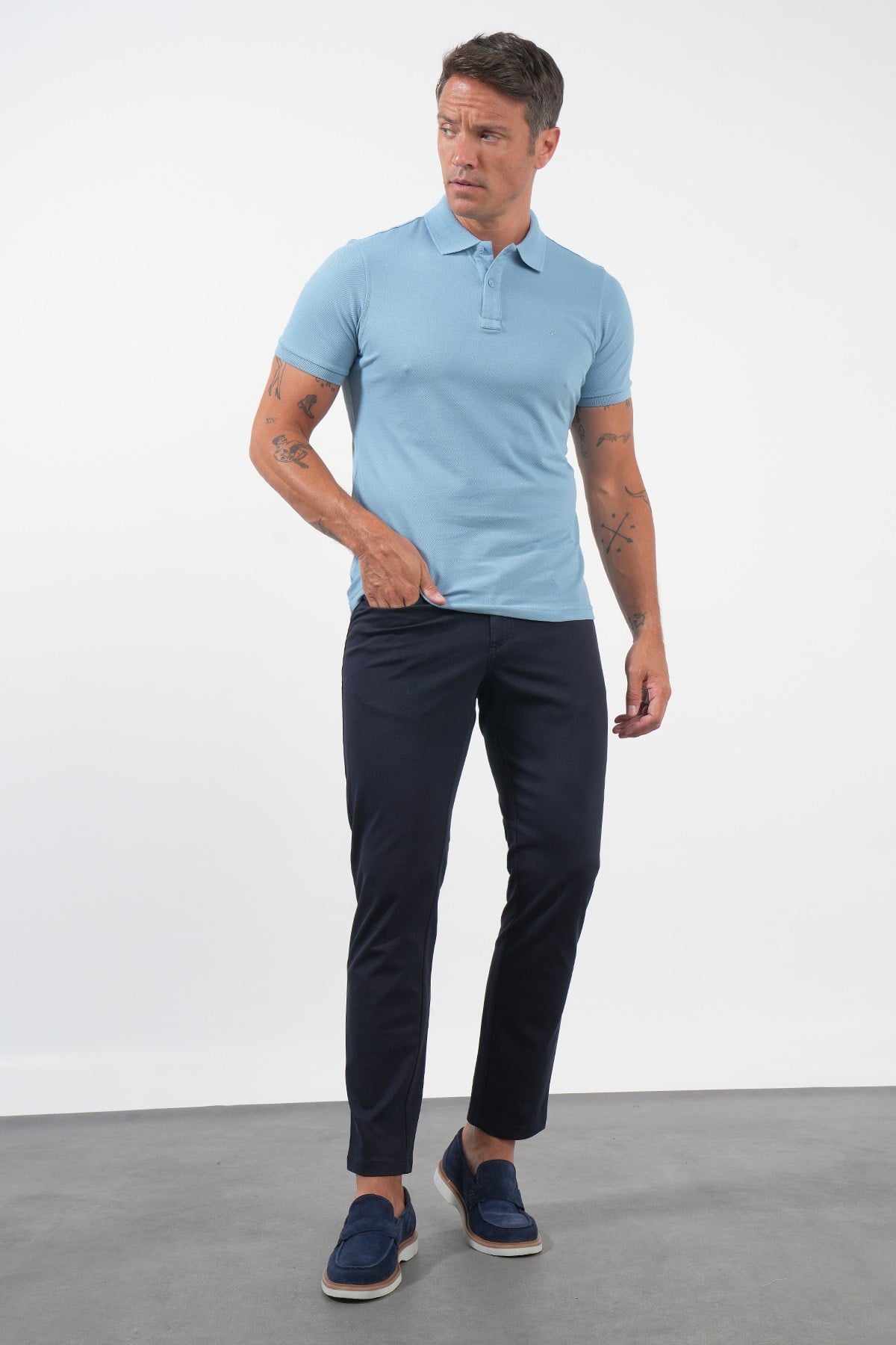 Mavi Polo Yaka Pike Kısa Kol Slim Fit Pamuklu Tişört 1011260169
