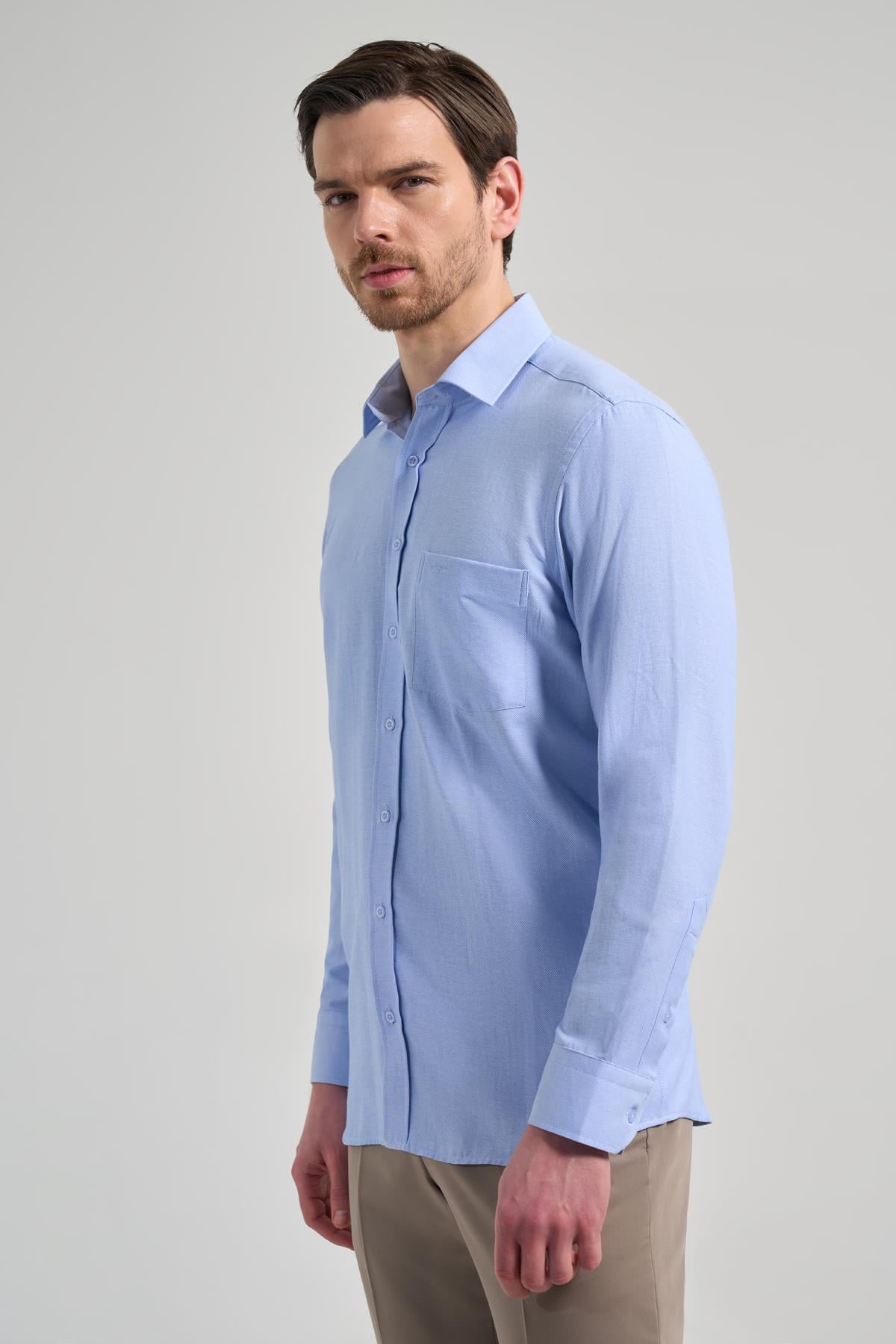 Sert Yaka Düz Classic Pamuklu Comfort Fit Gömlek 1004250213