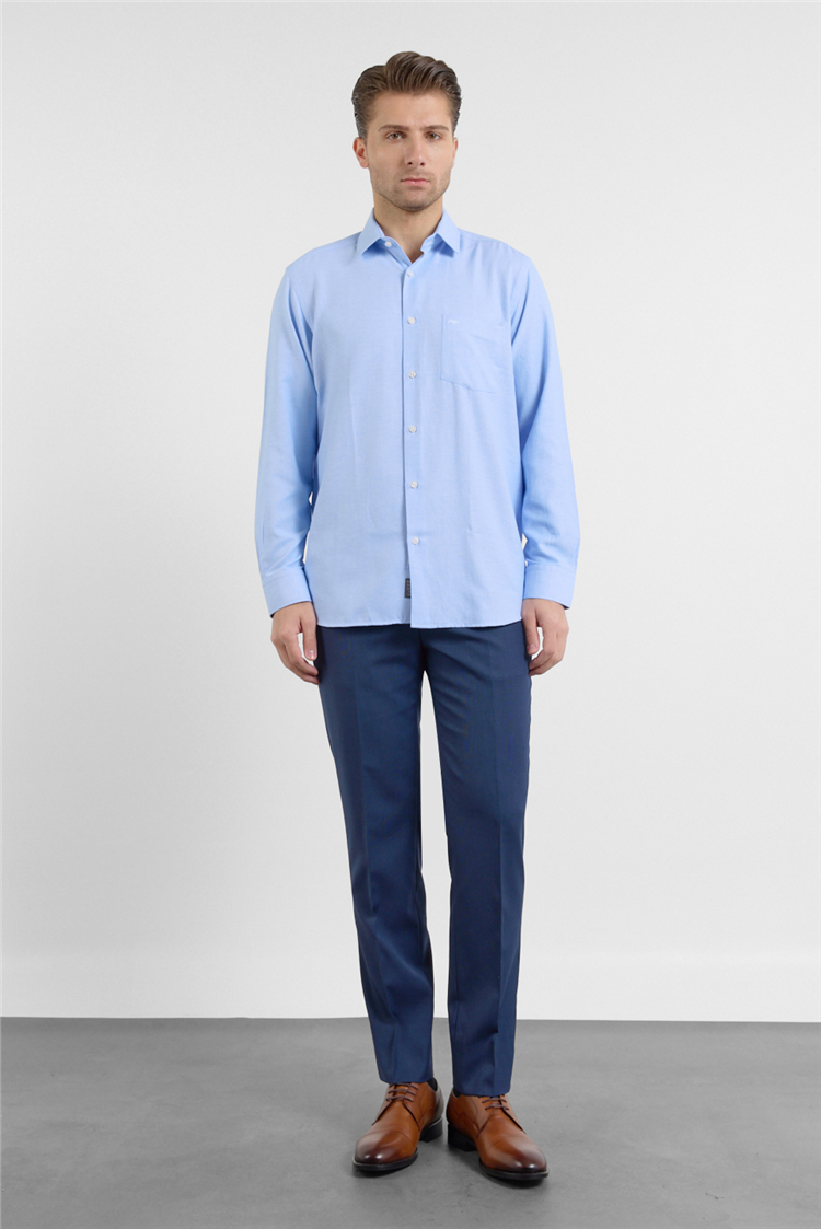 Mavi Sert Yaka Uzun Kol Cepli Comfort Fit Pamuklu Gömlek 1004255285