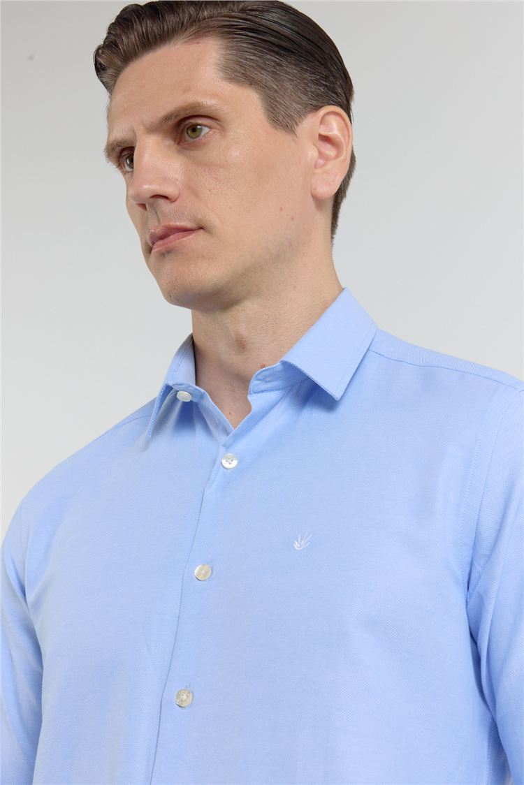 Mavi Sert Yaka Uzun Kol Cepsiz Slim Fit Pamuklu Gömlek 1004255284