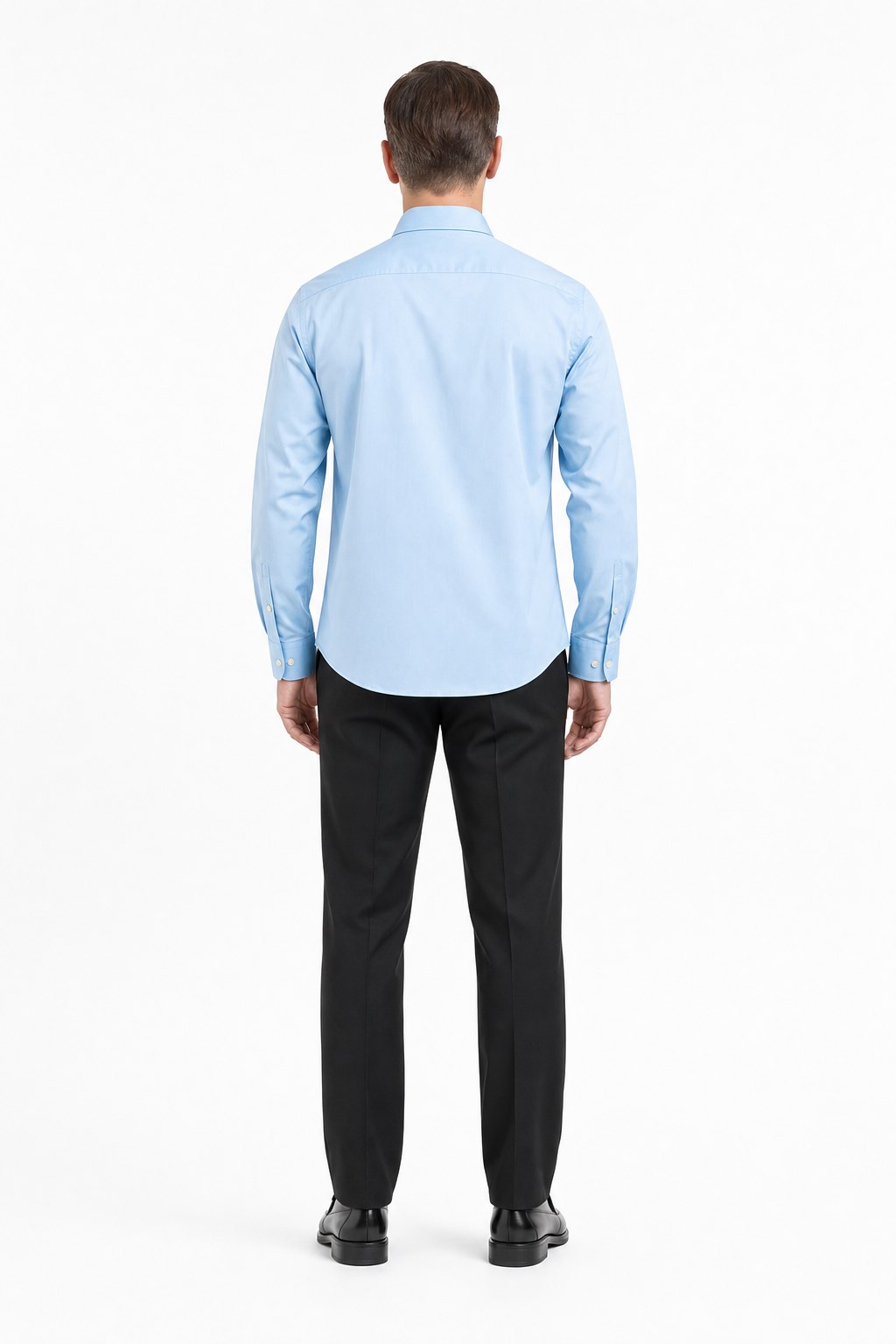 Mavi Yarım İtalyan Yaka Saten Uzun Kol Premium Slim Fit %100 Pamuk Gömlek 1004255195