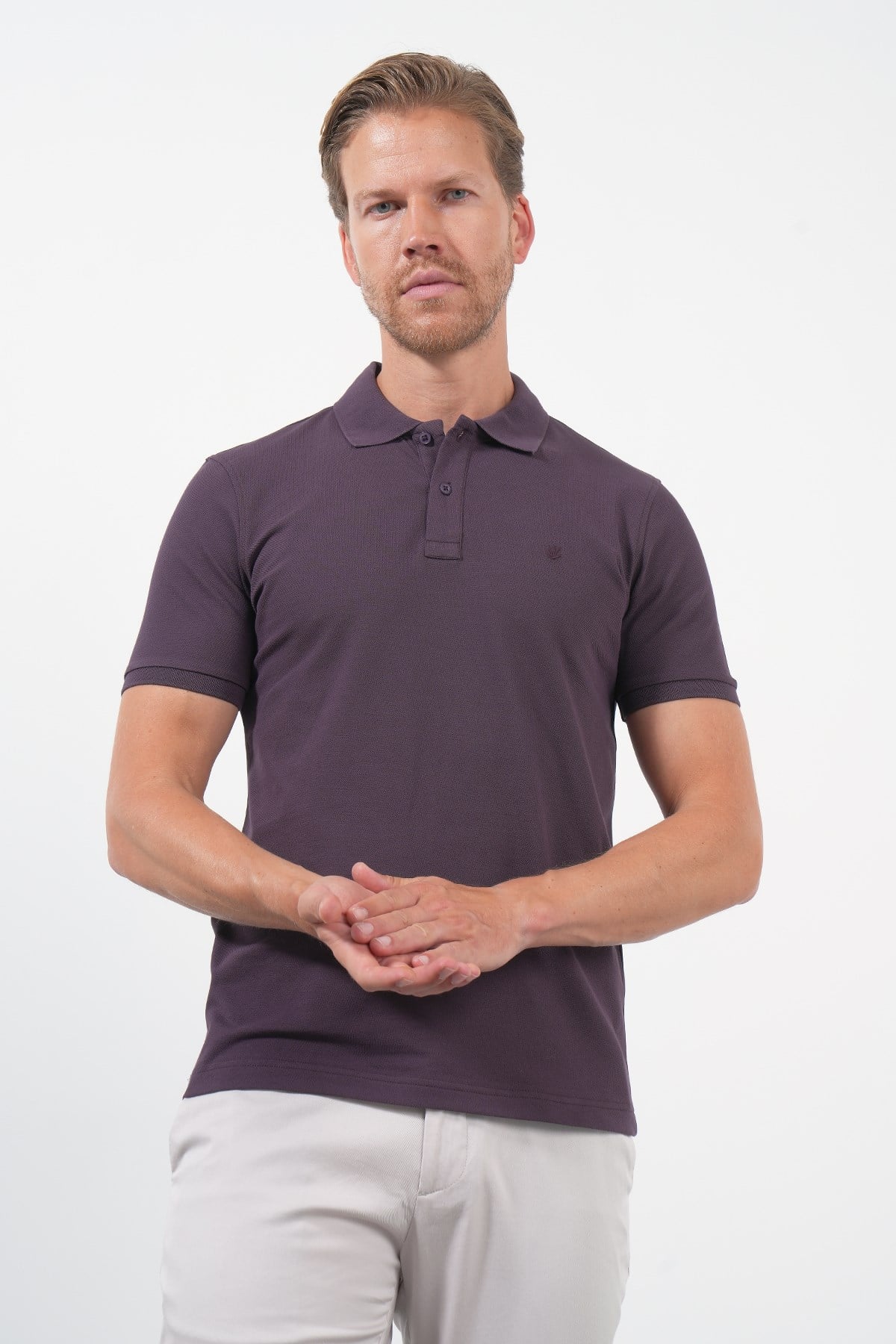 Mor Polo Yaka Pike Kısa Kol Slim Fit Pamuklu Tişört 1011260169