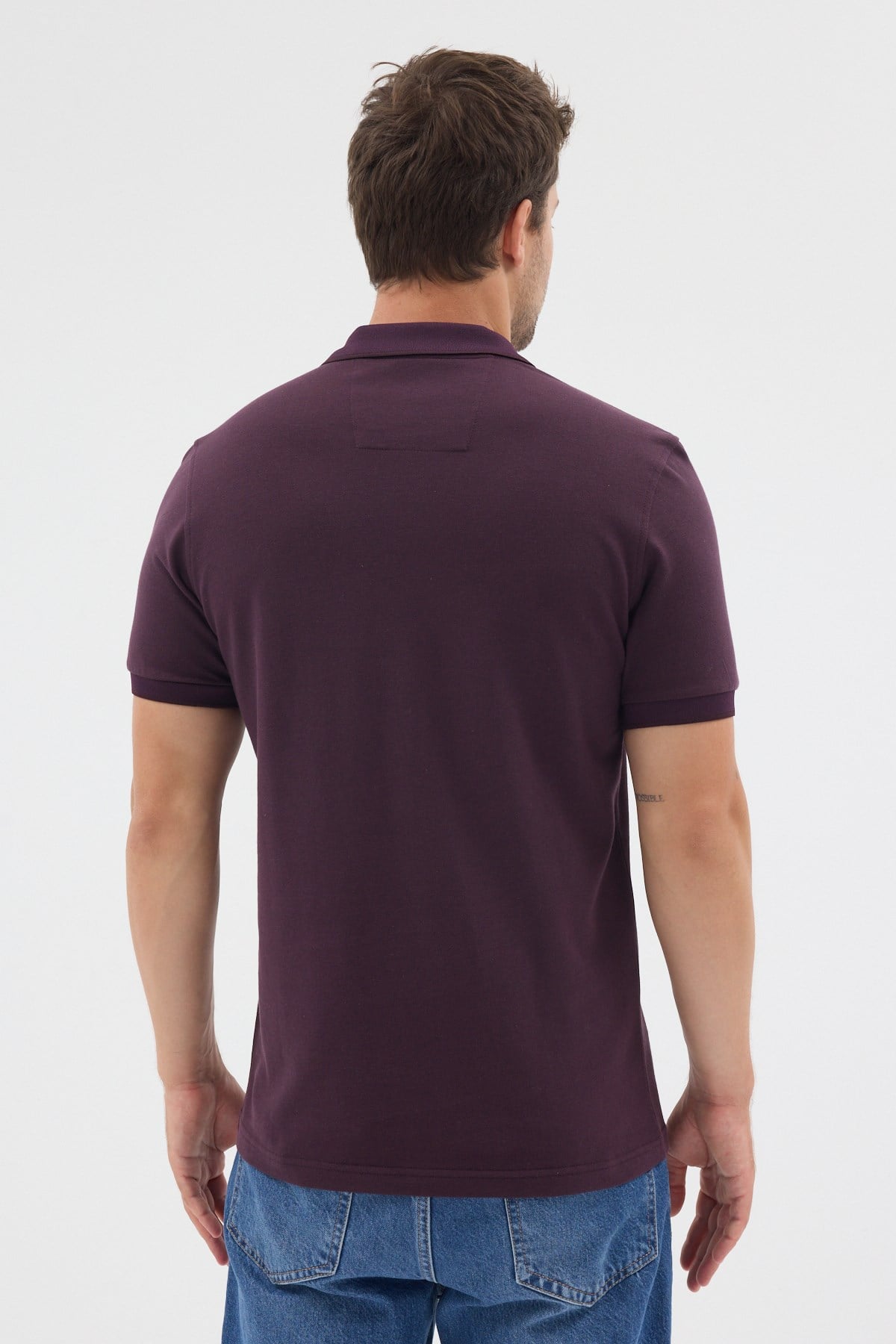 Mor Polo Yaka Pike Kısa Kol Slim Fit %100 Pamuk Tişört 1011260171