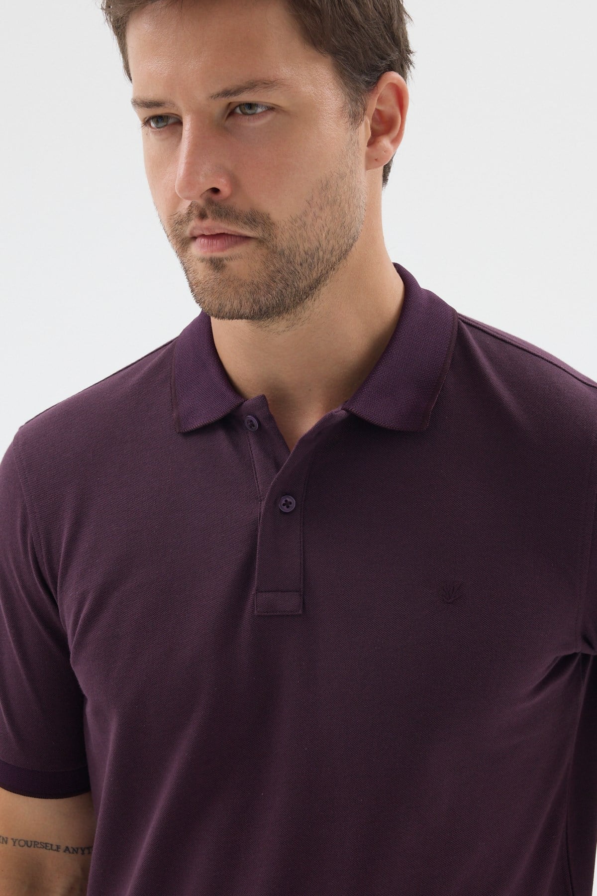 Mor Polo Yaka Pike Kısa Kol Slim Fit %100 Pamuk Tişört 1011260171