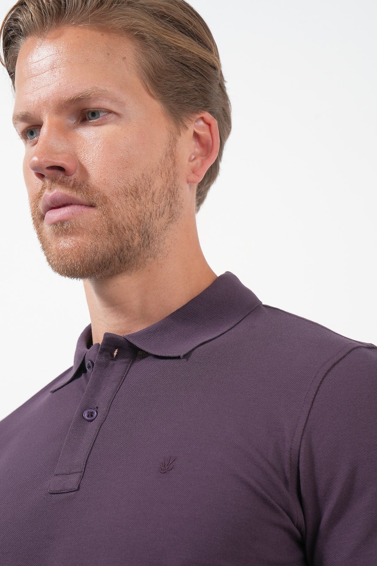 Mor Polo Yaka Pike Kısa Kol Slim Fit Pamuklu Tişört 1011260169