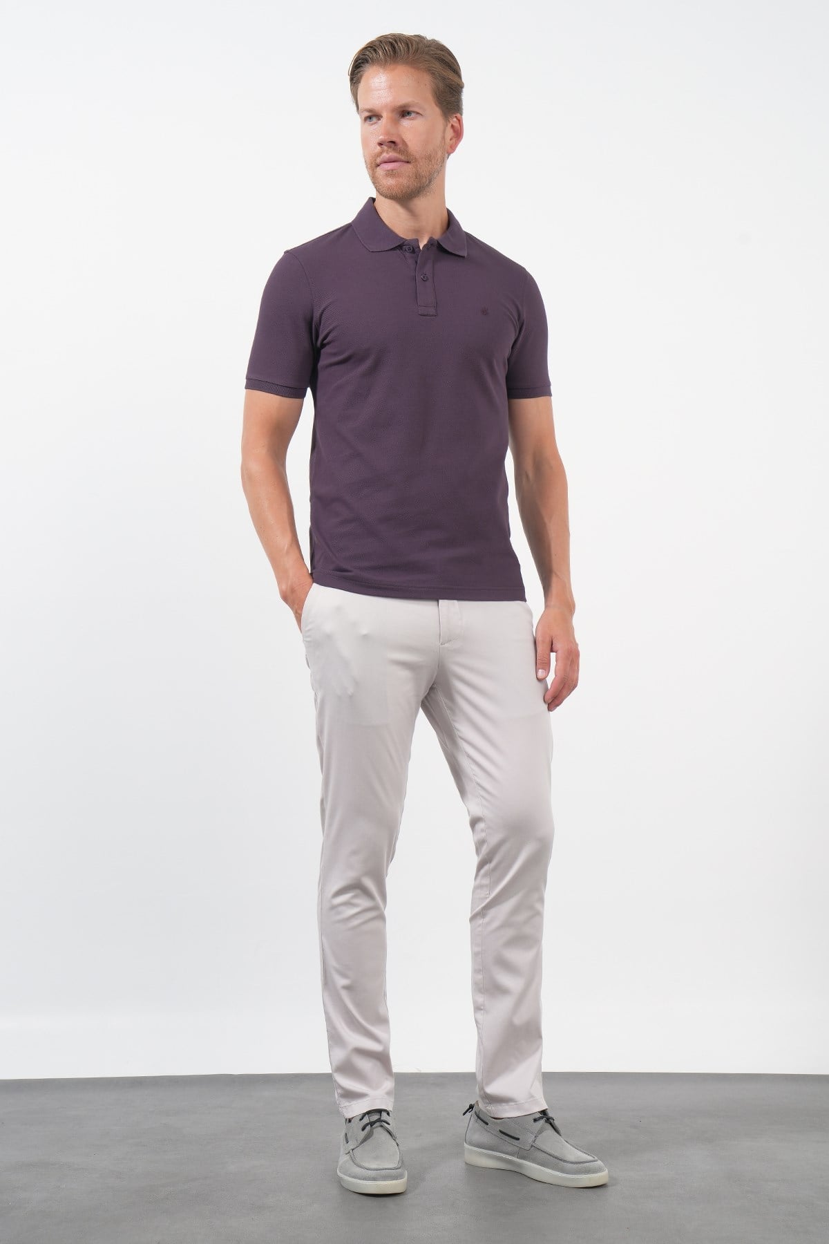 Mor Polo Yaka Pike Kısa Kol Slim Fit Pamuklu Tişört 1011260169