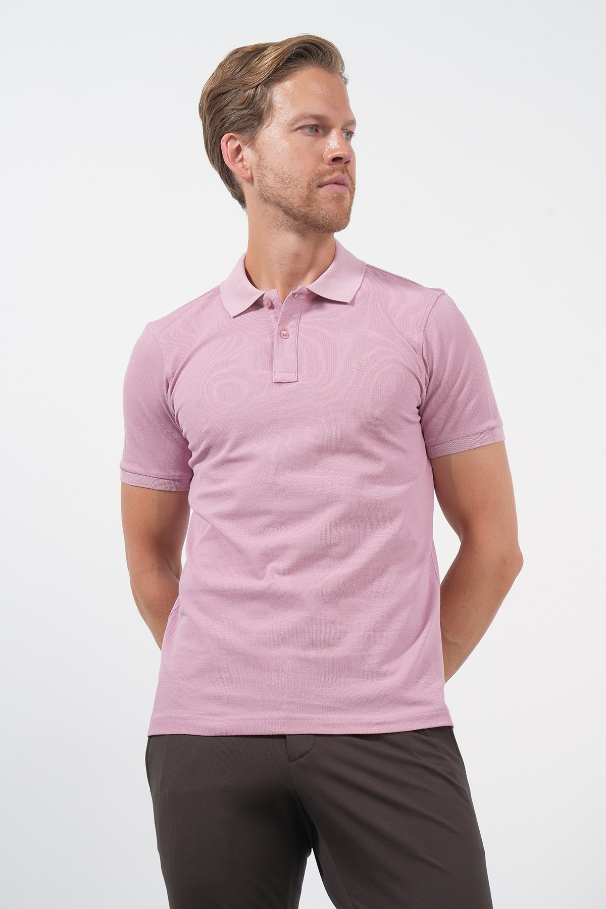 Mor Polo Yaka Pike Kısa Kol Slim Fit Pamuklu Tişört 1011260169
