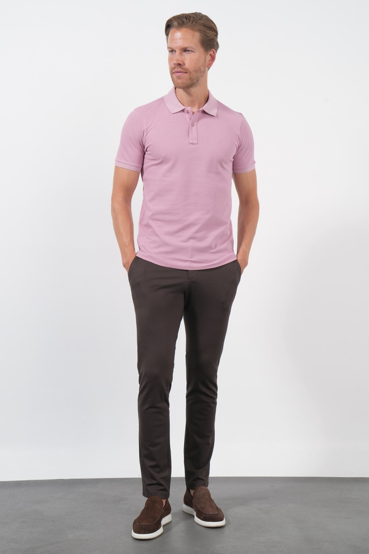 Mor Polo Yaka Pike Kısa Kol Slim Fit Pamuklu Tişört 1011260169