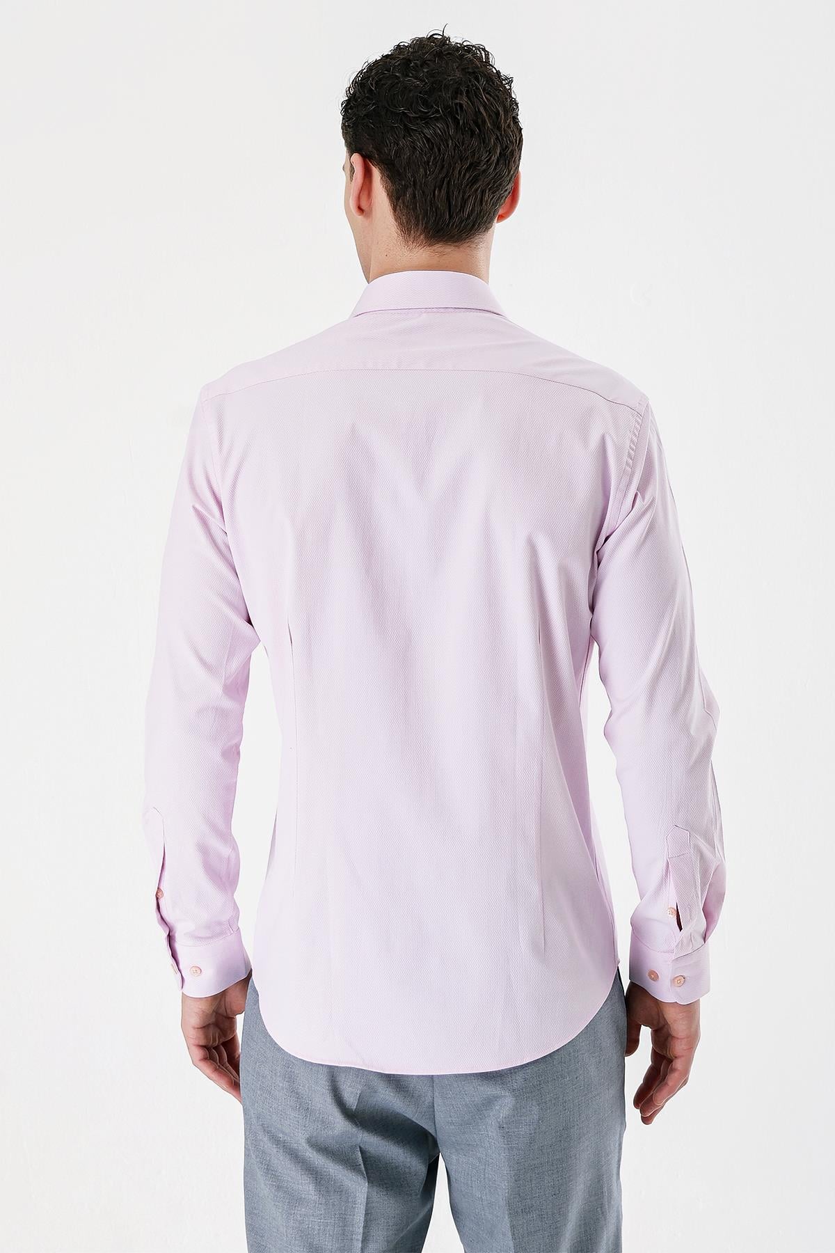 Uzun Kollu Armürlü Cepsiz Pamuklu Likralı Slim Fit Dar Kesim Gömlek 1004240193