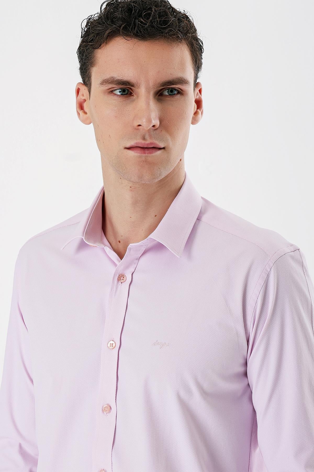 Uzun Kollu Armürlü Cepsiz Pamuklu Likralı Slim Fit Dar Kesim Gömlek 1004240193