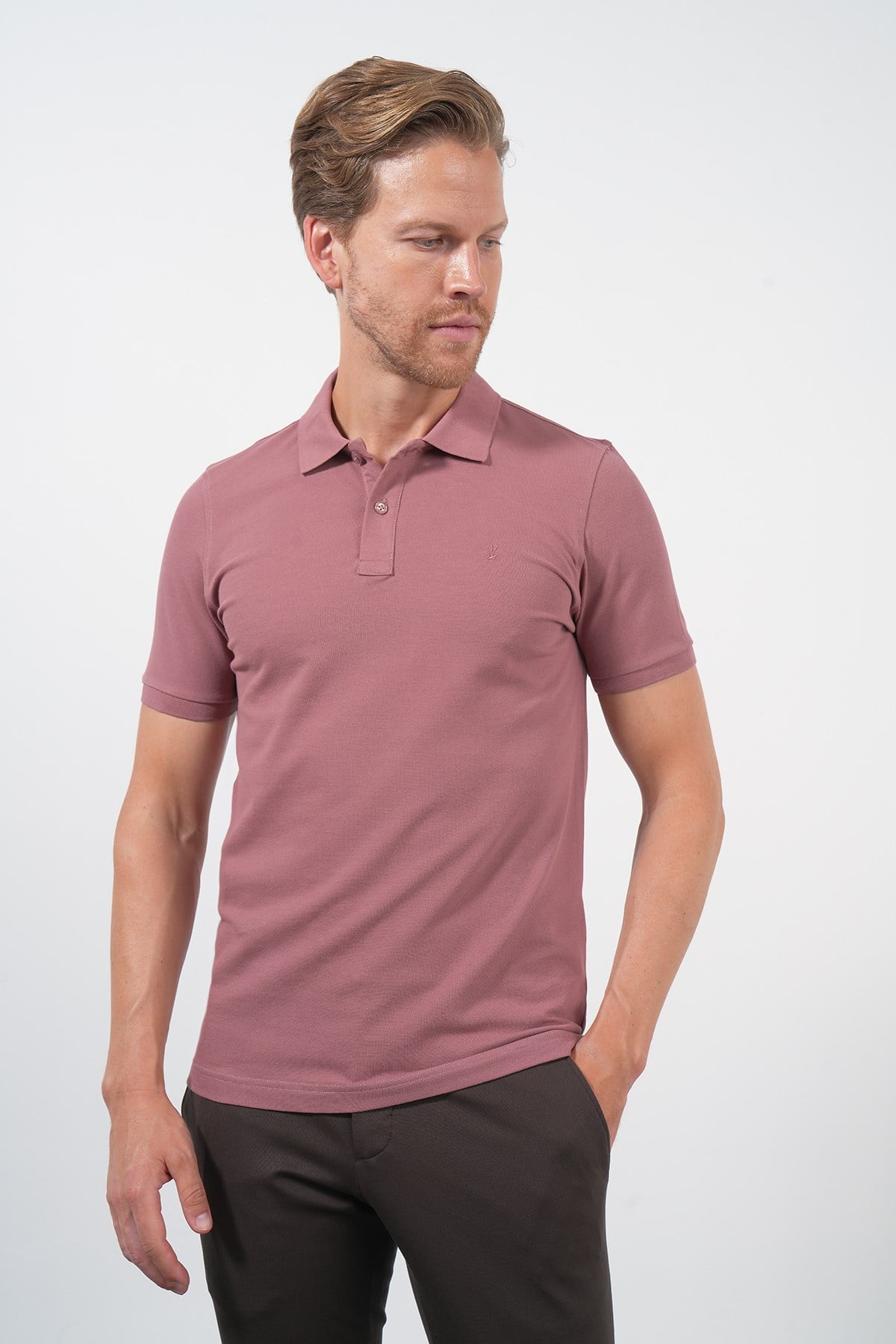 Pembe Polo Yaka Pike Kısa Kol Slim Fit Pamuklu Tişört 1011260169