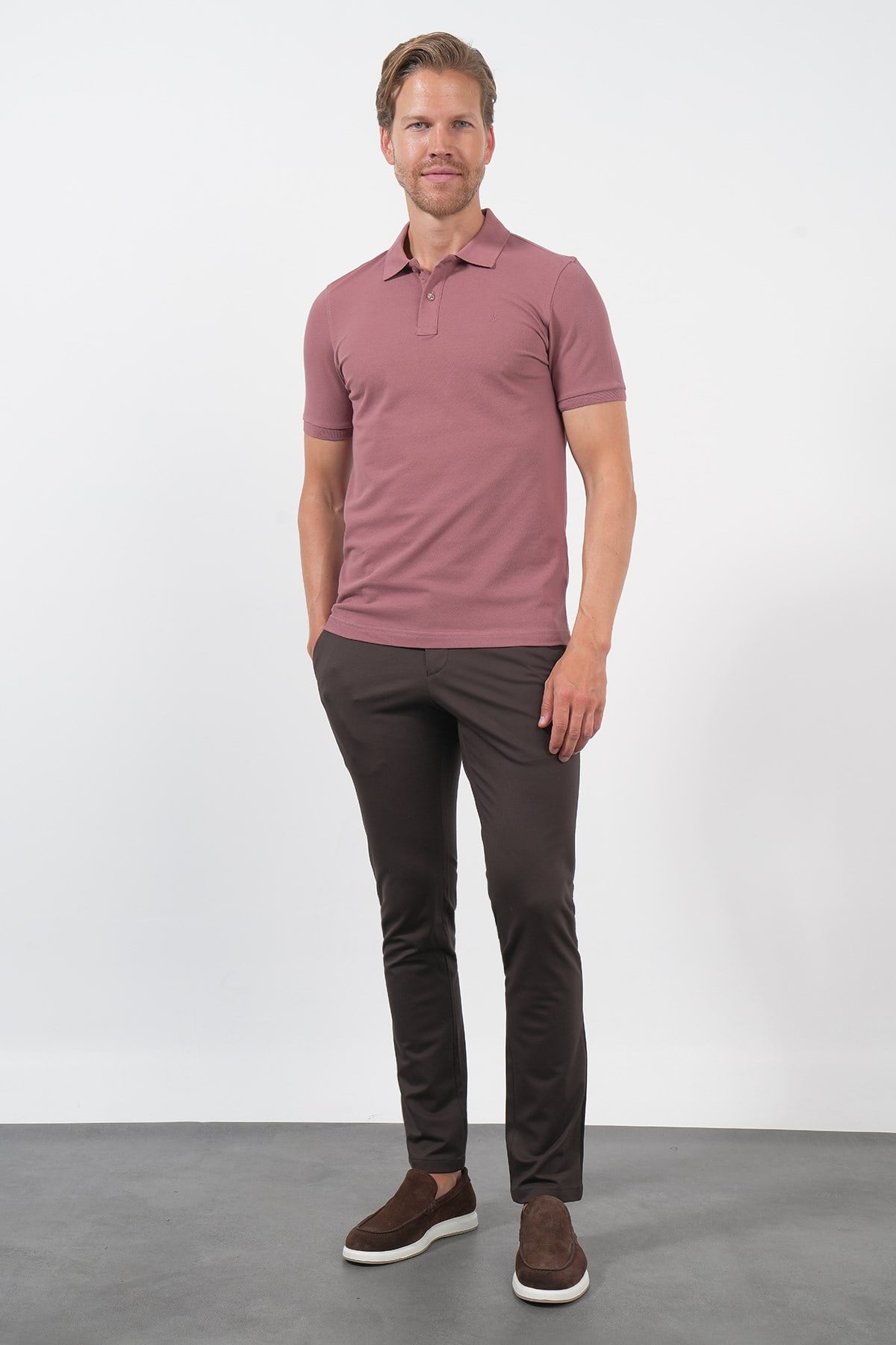Pembe Polo Yaka Pike Kısa Kol Slim Fit Pamuklu Tişört 1011260169