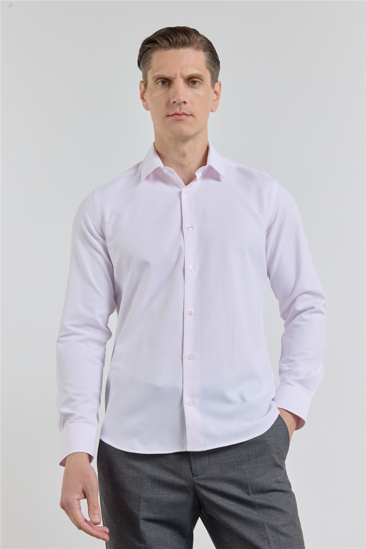 Pembe Dokulu Sert Yaka Uzun Kol Cepsiz Slim Fit Pamuklu Gömlek 1004255283
