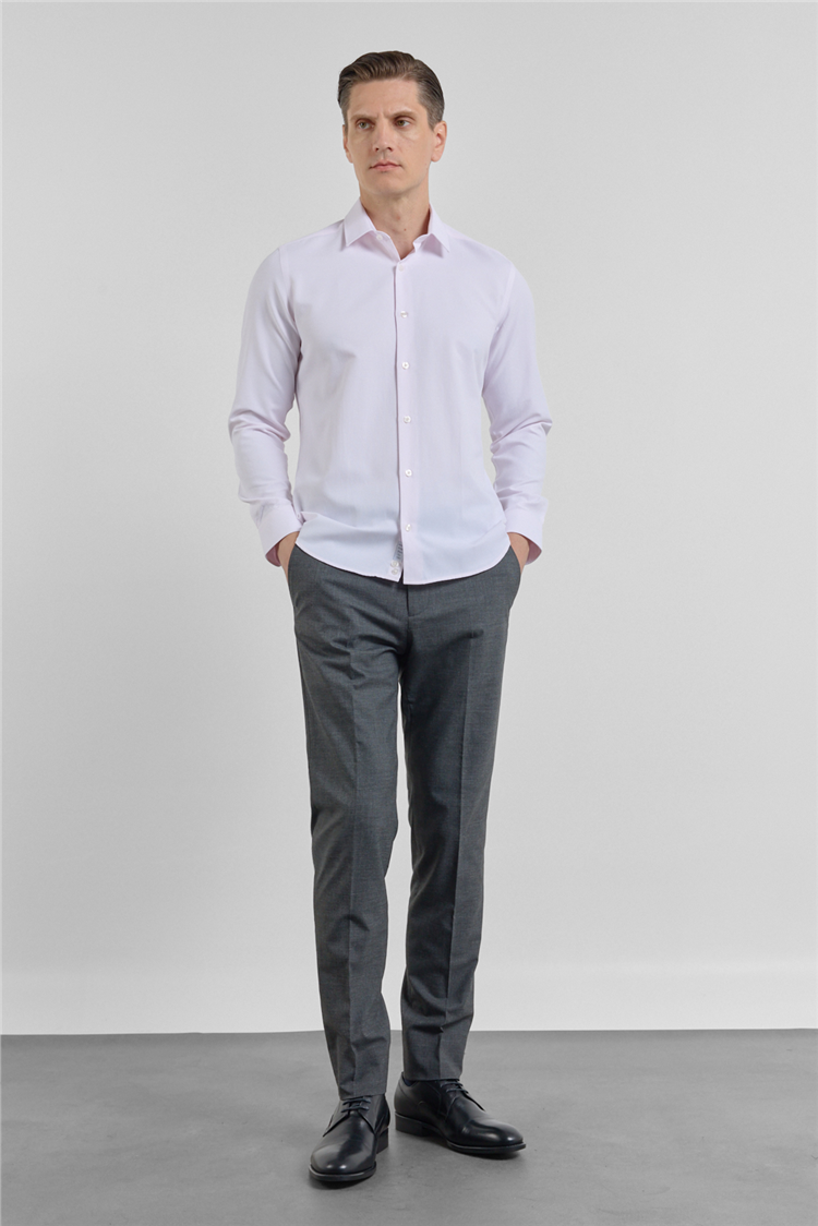 Pembe Dokulu Sert Yaka Uzun Kol Cepsiz Slim Fit Pamuklu Gömlek 1004255283