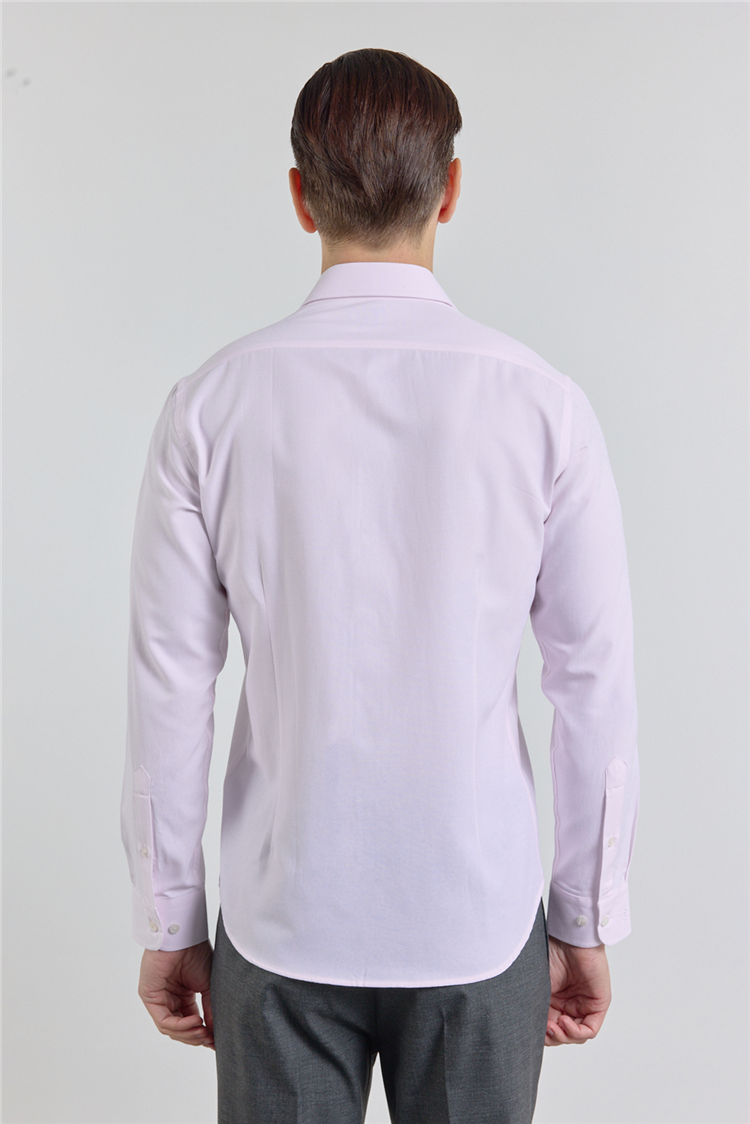 Pembe Dokulu Sert Yaka Uzun Kol Cepsiz Slim Fit Pamuklu Gömlek 1004255283
