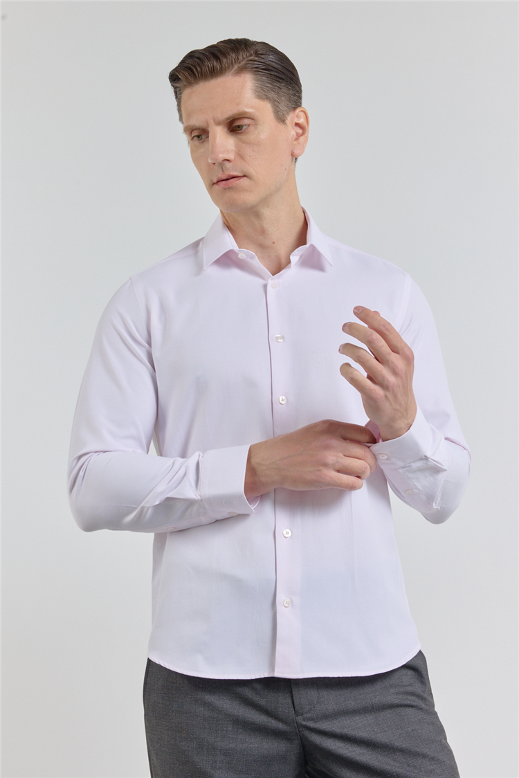 Pembe Dokulu Sert Yaka Uzun Kol Cepsiz Slim Fit Pamuklu Gömlek 1004255283