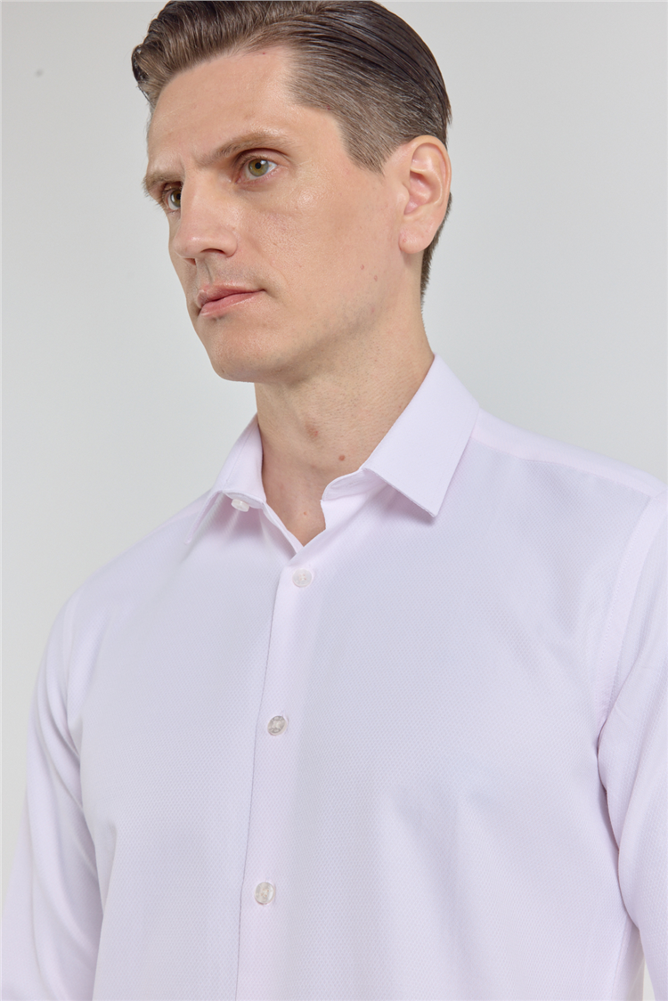 Pembe Dokulu Sert Yaka Uzun Kol Cepsiz Slim Fit Pamuklu Gömlek 1004255283