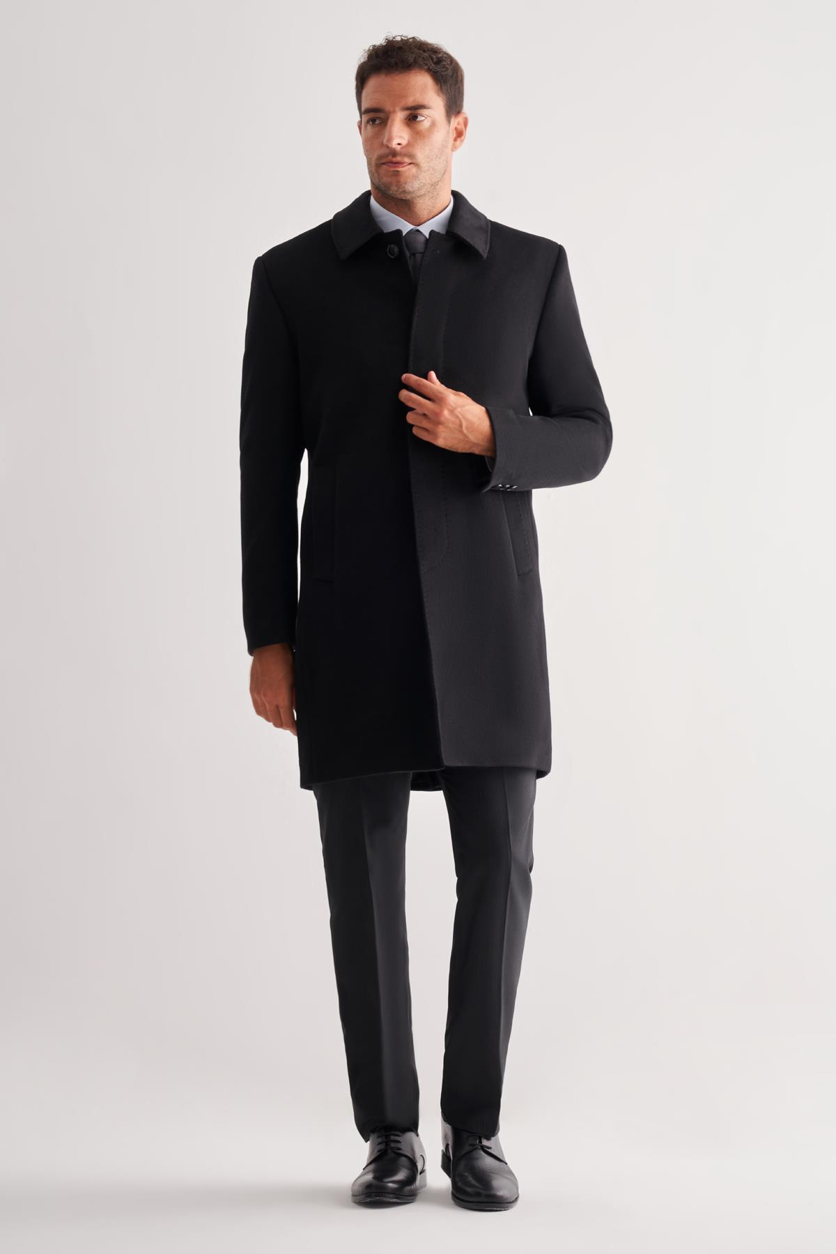 110 Cm Kaşe Düz  Comfort Fit Classic Palto